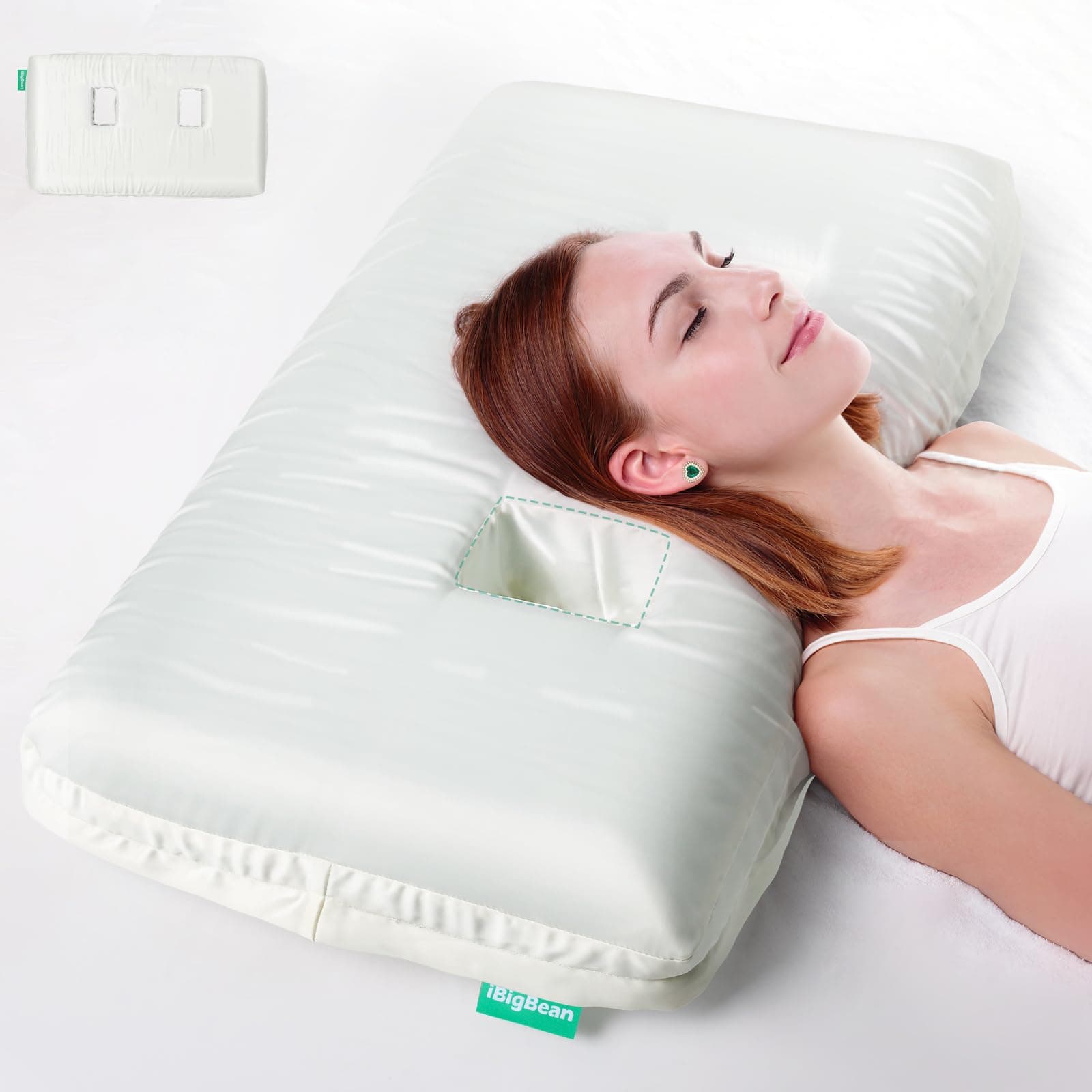 ibigbean Ear Pillow - Memory Foam 2-Hole Piercing Pillow with Ear Pillow - with Satin Smooth Pillowcase - 26''L x 15''W x 4''H - come with Backpack