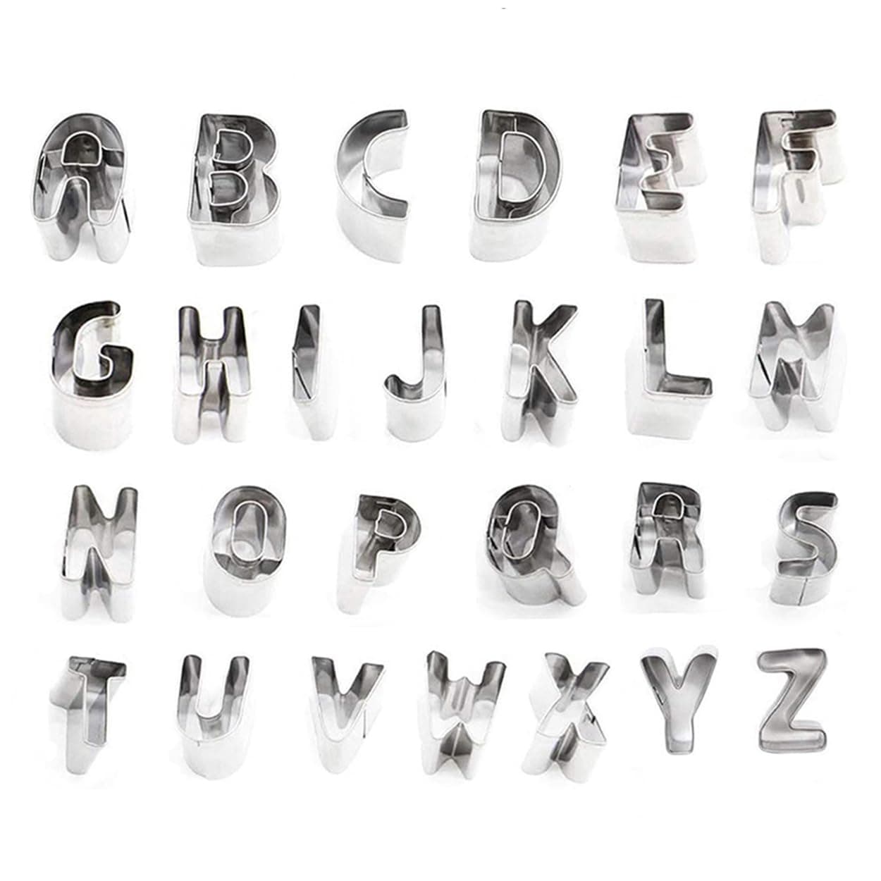 EULOND Alphabet Cookie Cutter Tool Set, 26 Pcs Small Cookie Cutters, Stainless Steel Letter Biscuit Cutters for Baking, Cooking, and Holiday Themed Party