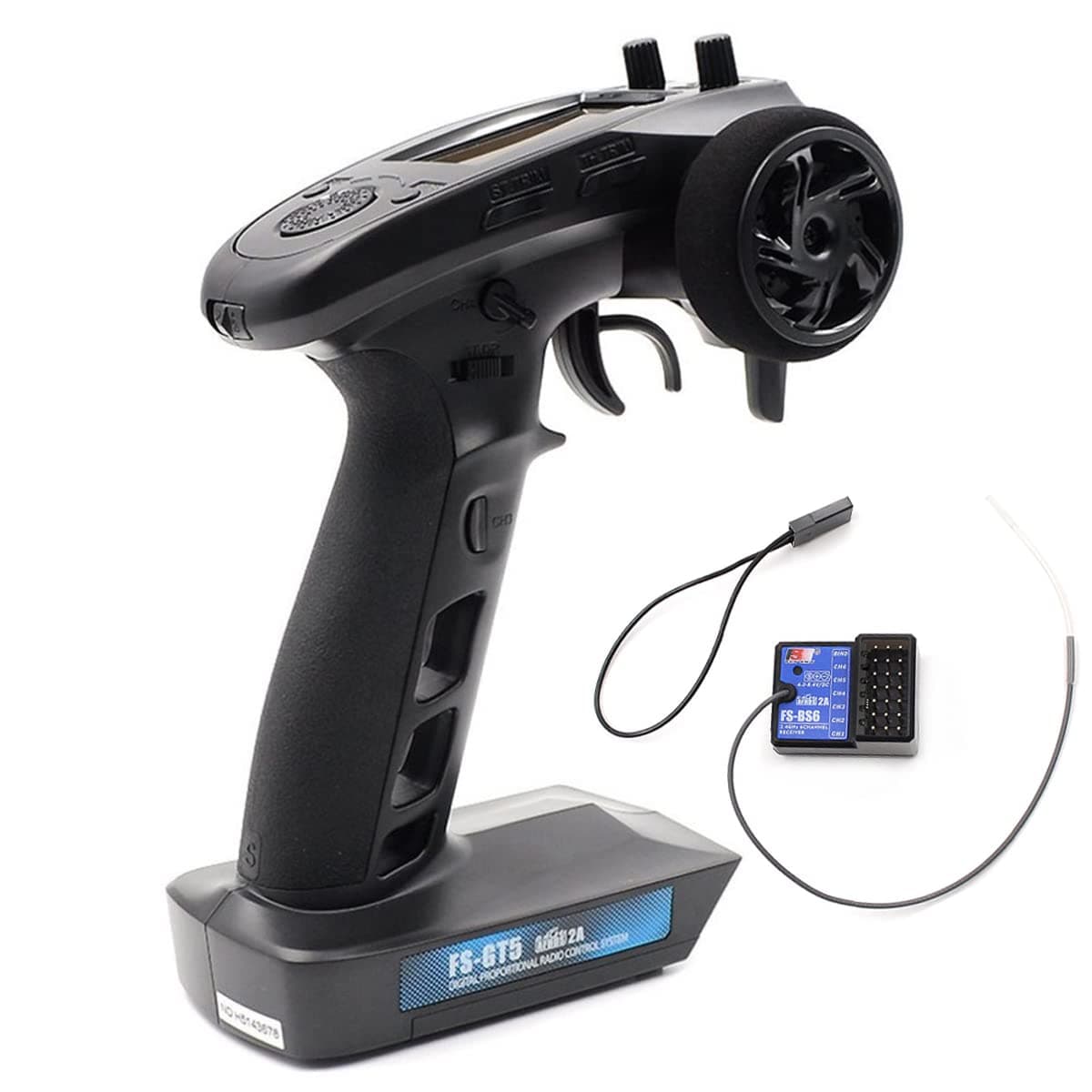 FS-GT5 6 Channels RC Transmitter with FS-BS6 Gyro Receiver Fly 2.4G Sky Radio Controller 20 Models Storage for RC Buggy Crawler Car Boats Tank