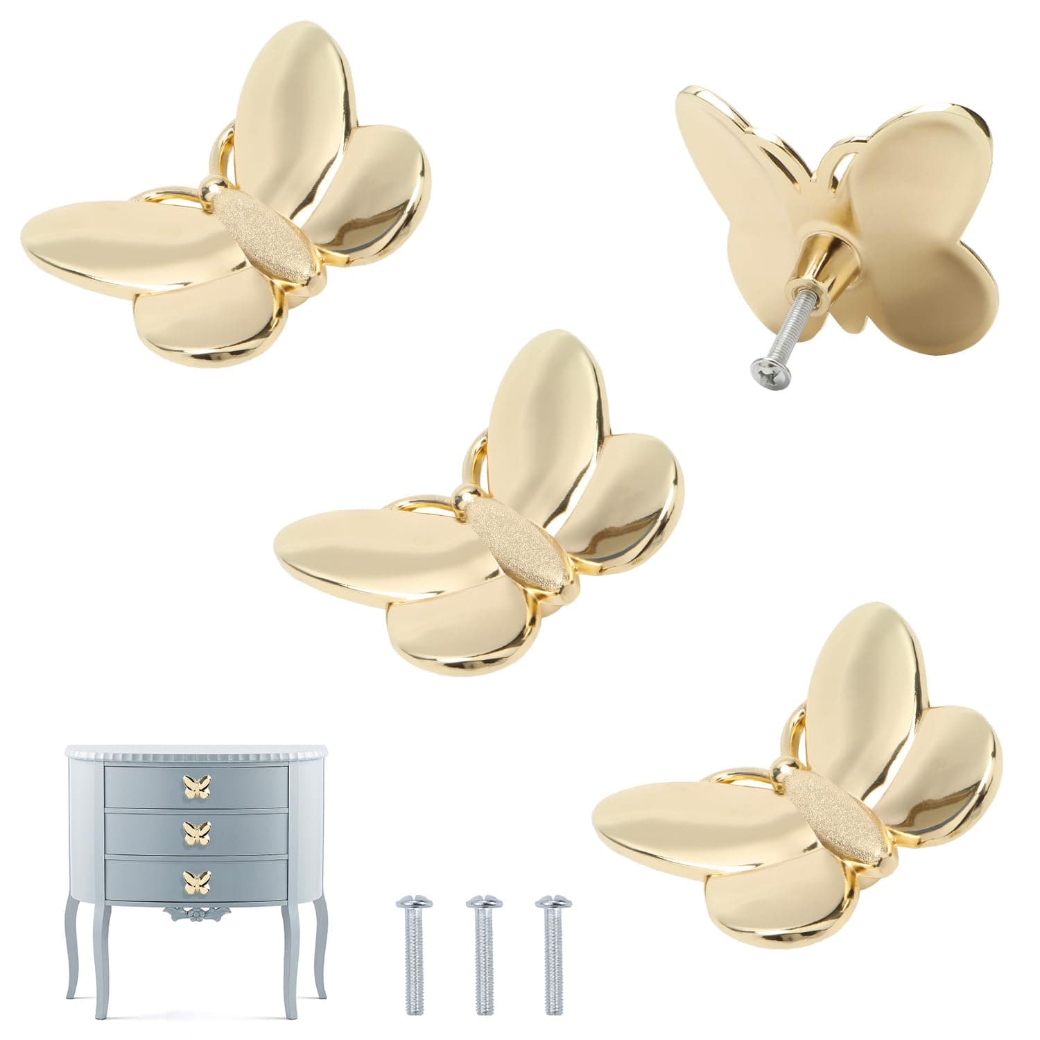 Gold Butterfly Cabinet Knobs Kitchen Hardware for Cabinets Cute Animal Dresser Knobs Furniture Cupboard Handles Single Hole Drawer Knobs and Pulls 4 Pcs (Gold)