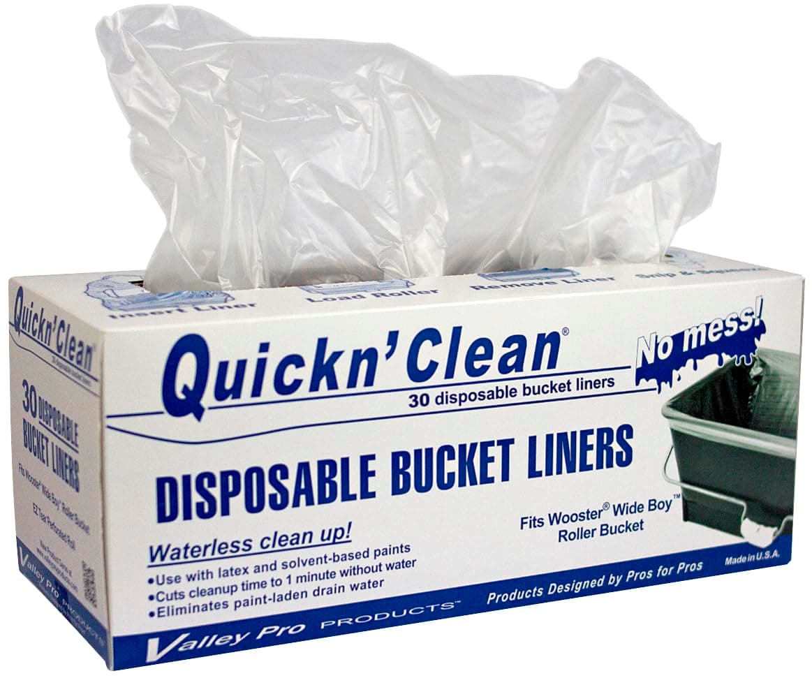 Quickn'Clean Disposable Paint Bucket Liners 30-Pack. Custom fits Wooster Wide Boy Paint Bucket. EZ Tear Perforated Roll. Does NOT FIT Purdy.