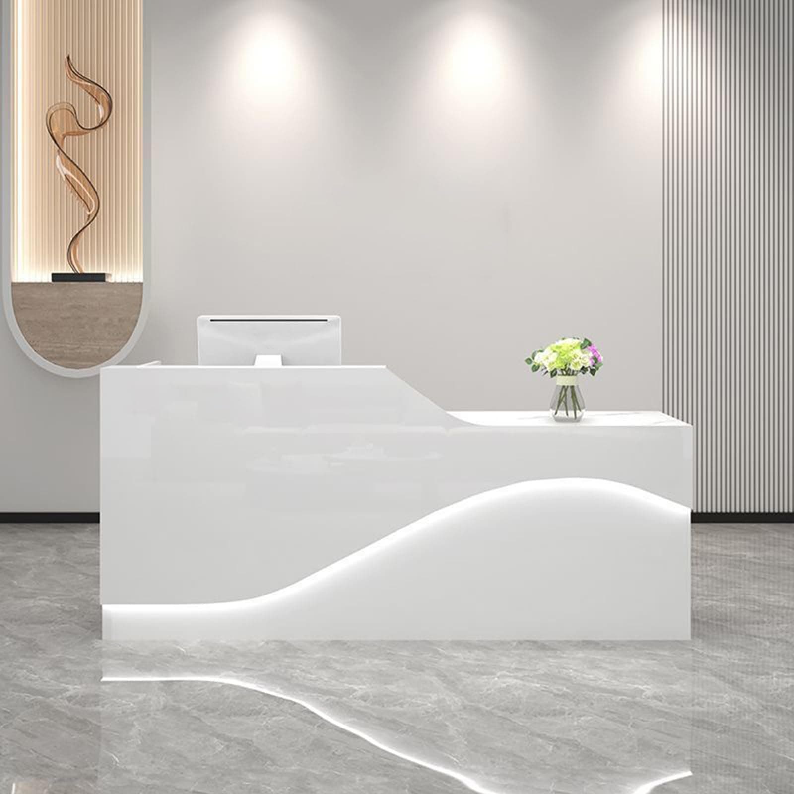 Front Desk Reception Counter, Front Counter Desk with Lockable Drawer, Reception Counter, Modern Retail Counter for Checkout Office/Beauty Salon/Lobby C-Right(White-L,Medium)