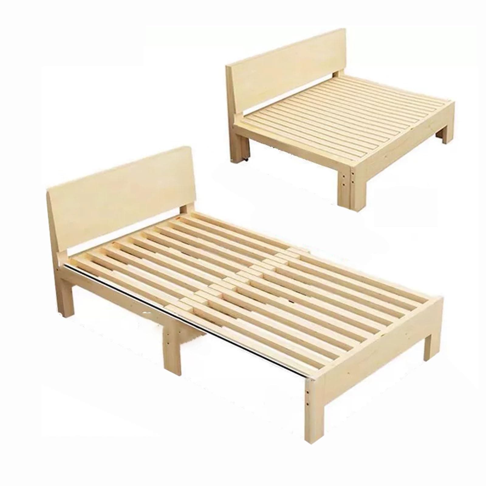 Foldable Wooden Bed Frame with Pull-Out Extension Adjustable Sofa Bed Retractable Guest Bed with Headboard and Sliding Wheels for Daytime Napping(90cm)