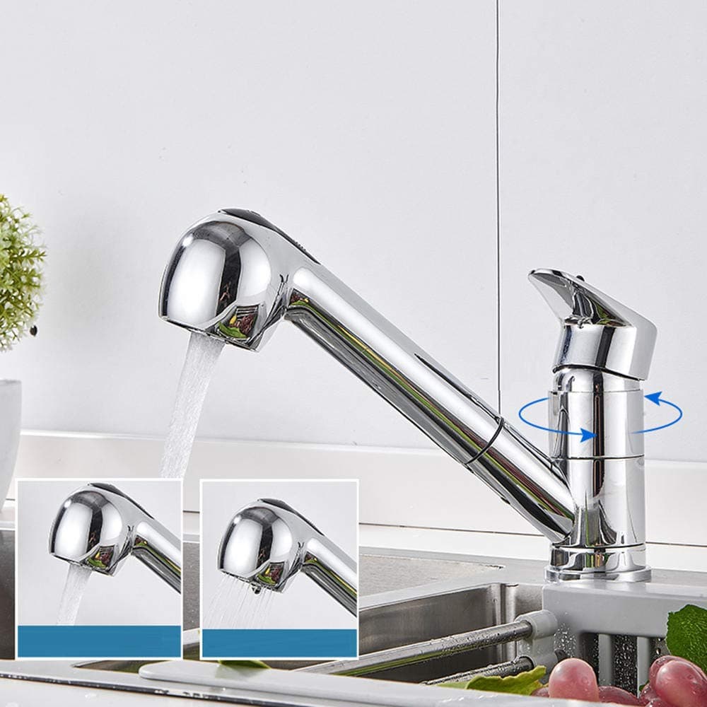 Kitchen faucet with Pull Out Spray Kitchen Mixer faucets Rotatable Telescopic Dual Mode Brass Kitchen Sink Mixer faucet with Pull Down Sprayer-Chrome