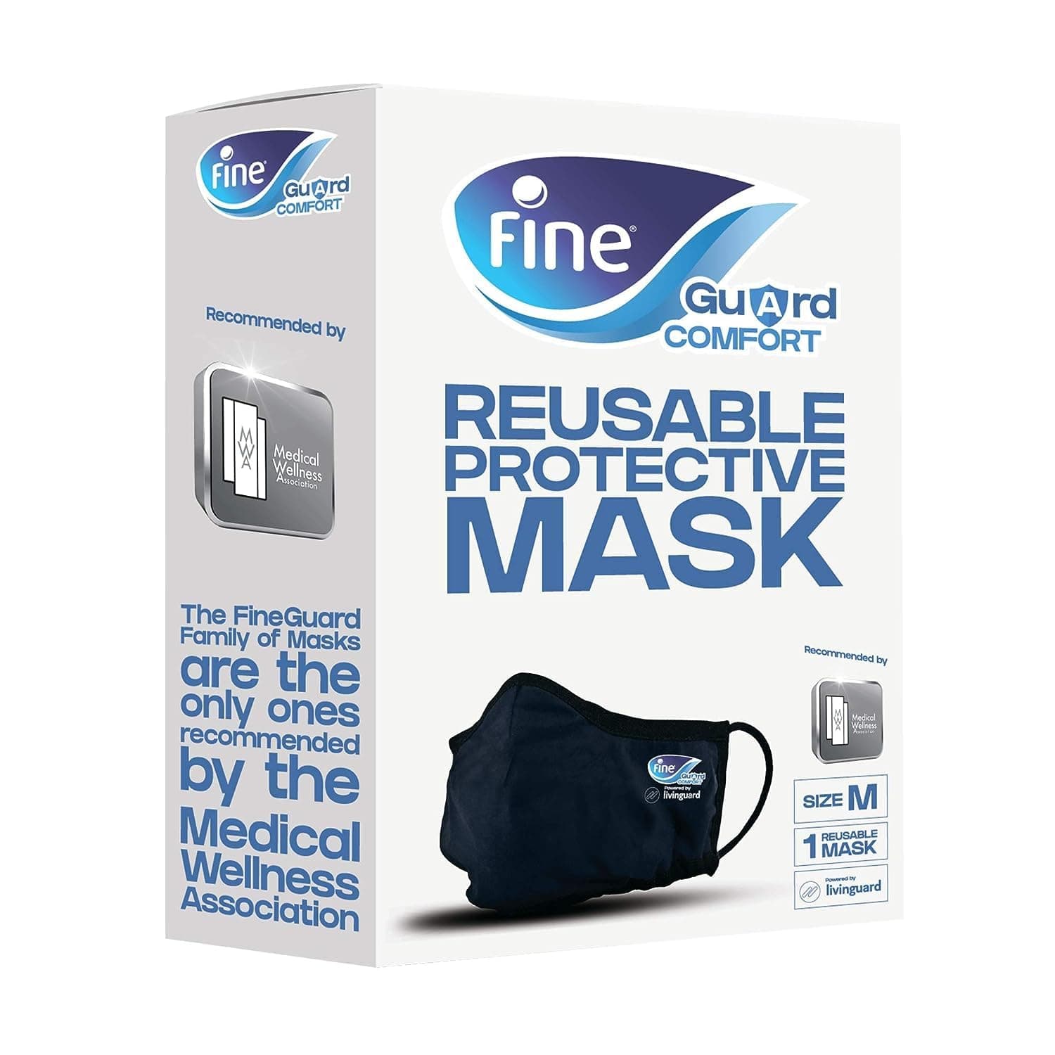Fine Guard REUsable Face Mask, Size Medium For Adults. Fine Guard Comfort With Livinguard Technology. The Comfortable, REUsable, Washable, Virus Killing Face Mask.