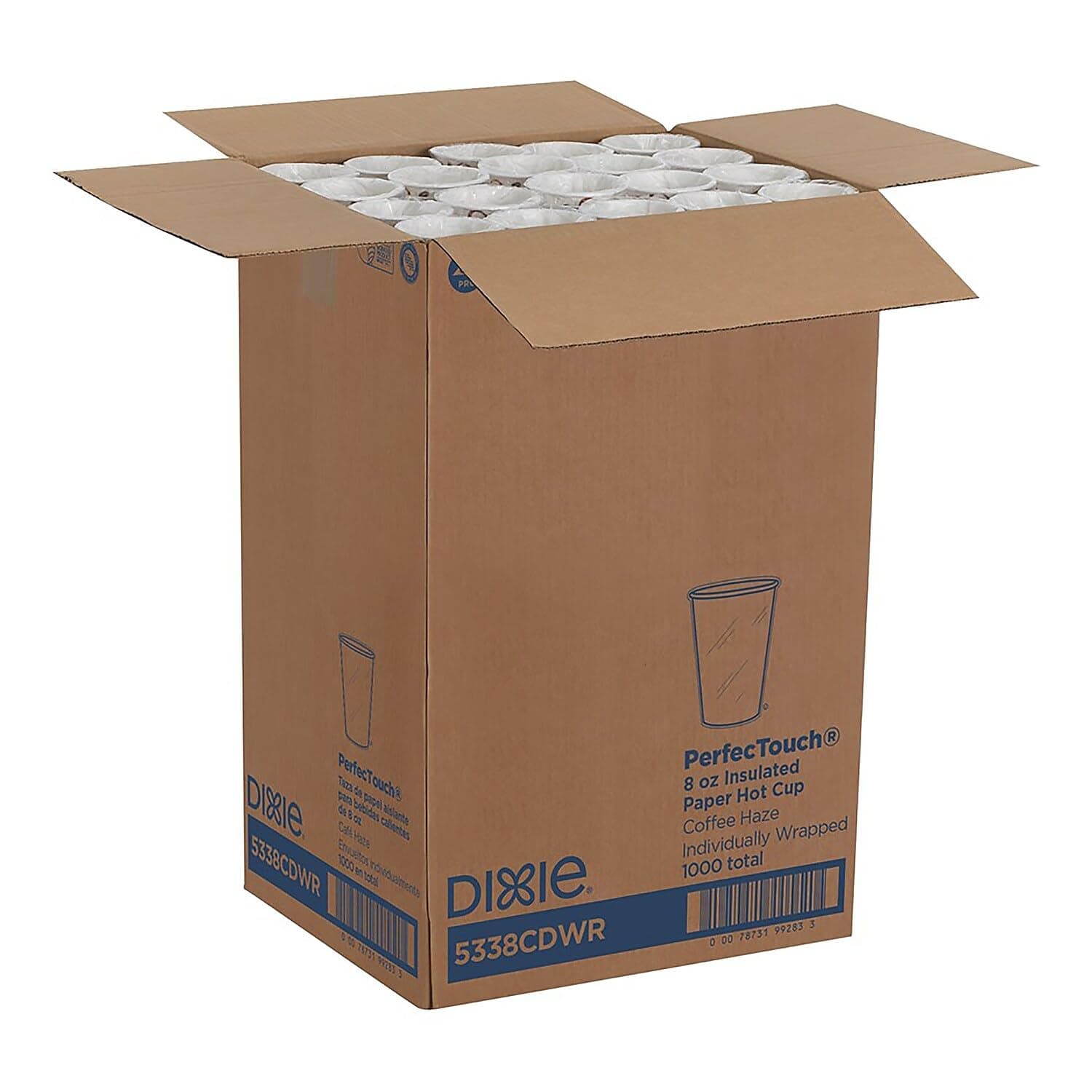 Dixie PerfecTouch 8 oz Paper Coffee Cups By GP PRO, Coffee Haze Design, 1000 Count (Individually Wrapped Disposable Cups), 5338CDWR