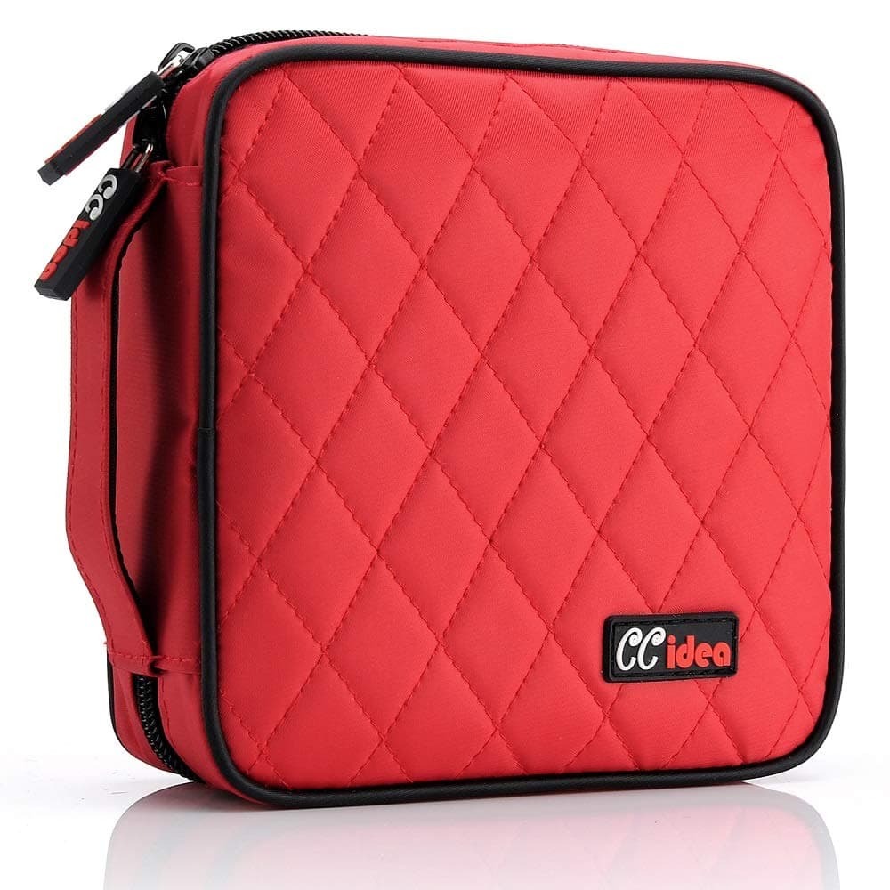 CCidea 40 Capacity CD or DVD Case Holder Portable Wallet Disc Storage Binder Nylon CD Bag for Car, Home, Office and Travel Carrying Protector Organizer (Red)