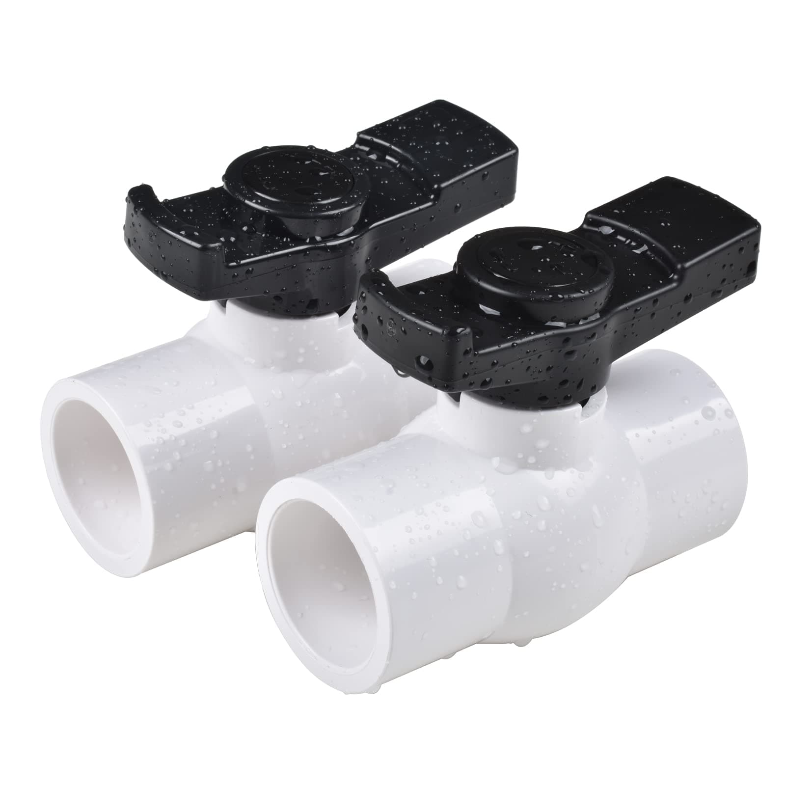 1-1/2" PVC Ball Valve (2-Pack), Shut-Off Valve with Easy to Rotate and Excellent Handle, Rated at 150 PSI, 1 1/2 inch Socket
