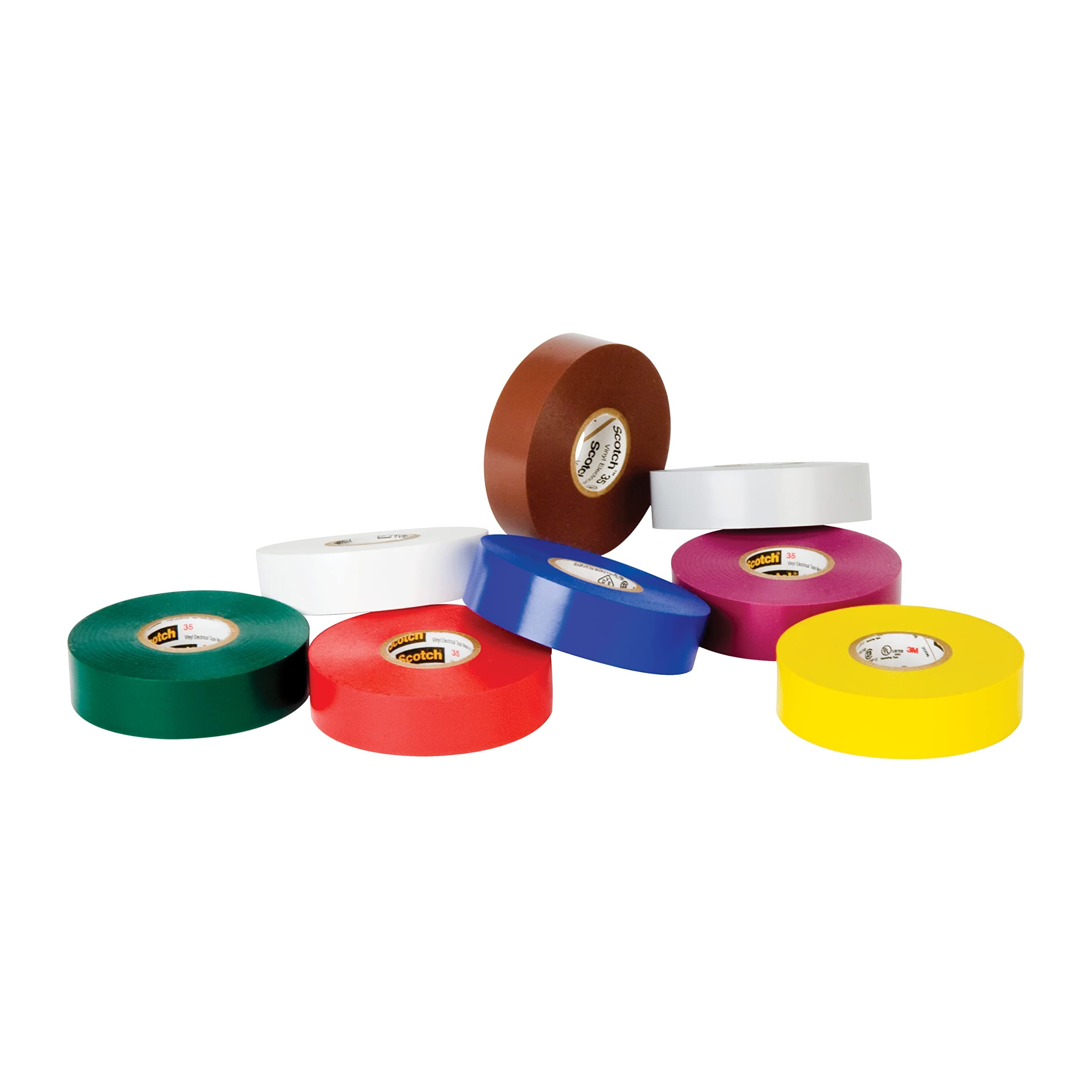 Scotch Vinyl Color Coding Electrical Tape 35, 1/2" x 20', Multi-Color, 8 Pack, 7 mil Thick, Premium Grade, Flame Retardant Tape, Color Coding, UL Listed, CSA Certified