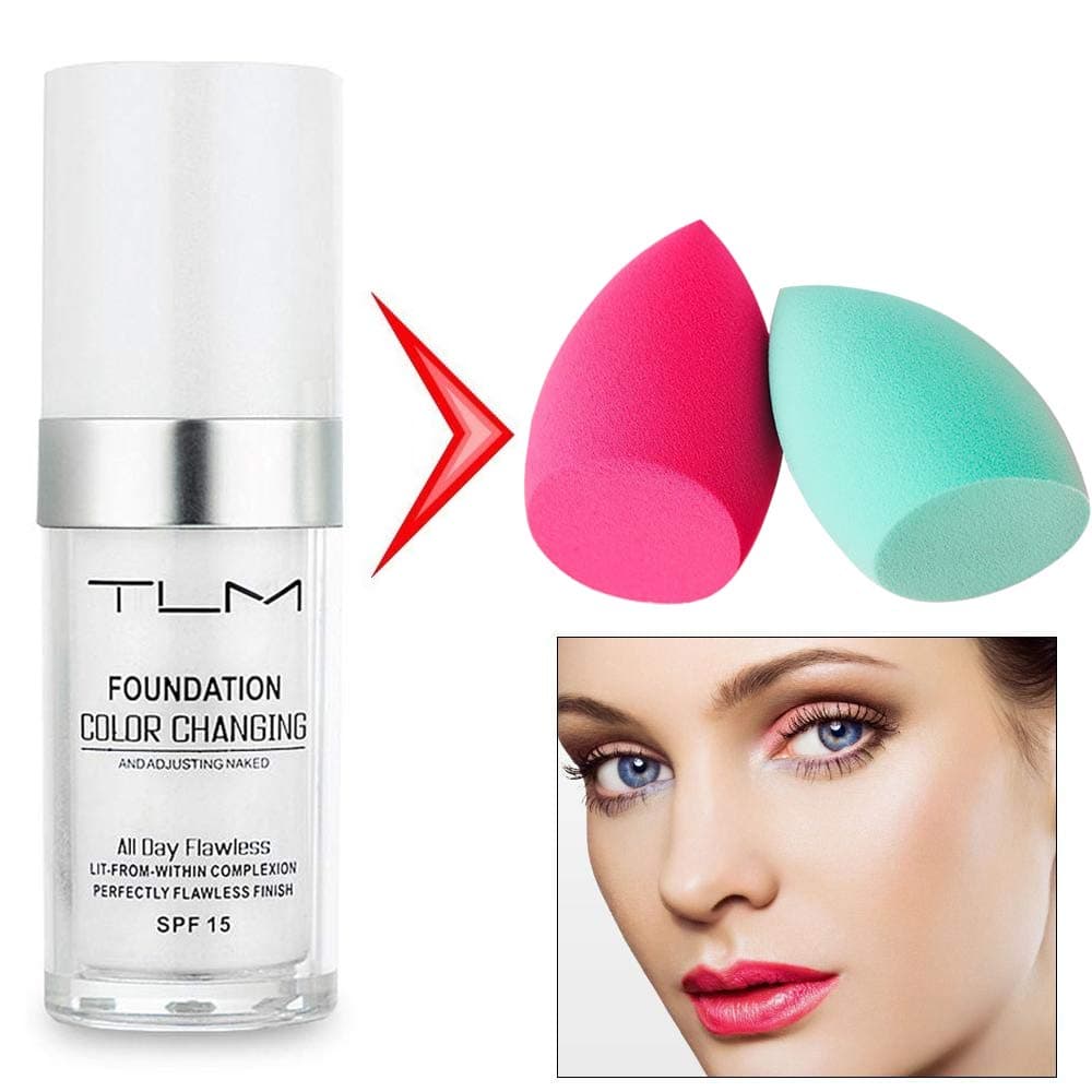 30ml TLM Color Changing Foundation Liquid Base Makeup Change To Your Skin Tone By Just Blending Change Skin Color Foundation 2pc Cosmetic Sponge Puff