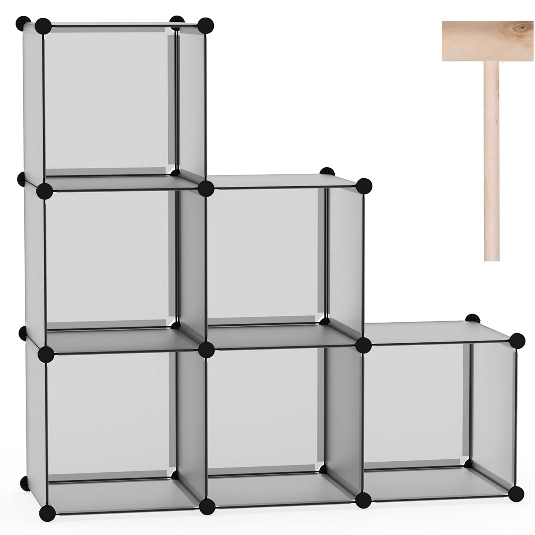 Cube Storage Organizer, 6-Cube Shelves Units, Closet Cabinet, DIY Plastic Modular Book Shelf, Ideal for Bedroom, Living Room, Office, 36.6" L x 12.4" W x 36.6" H Grey UPCS06G