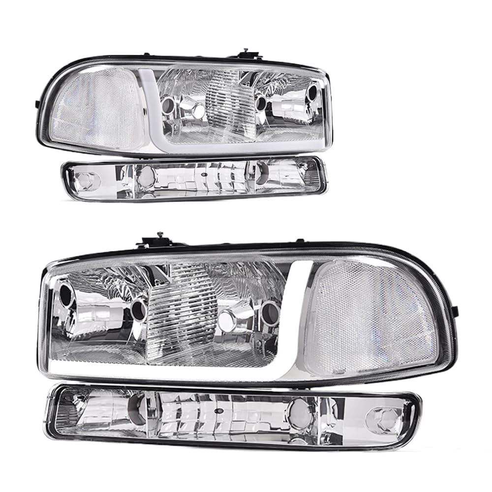 LED DRL BAR Headlights Assembly, Compatible with 1999-2007 GMC Sierra 1500/2001-2007 1500HD 2500HD 3500 /Fit 99-06 GMC Yukon
