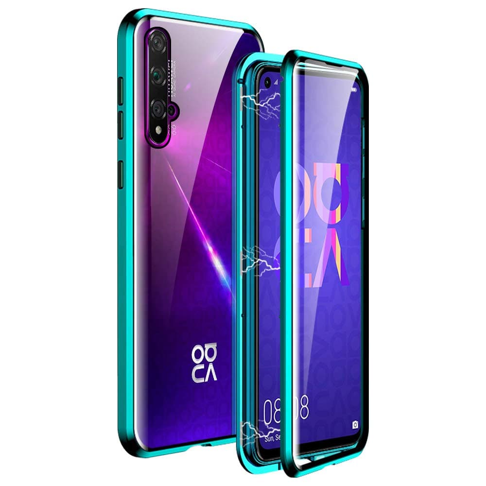 IGUCAC Case for Huawei Nova 5T / Honor 20 Case,2 in 1 Magnetic Adsorption Cover with Front/Back Tempered Glass and 360 Degree Full Coverage Anti-Scratch Metal Protection for Huawei Nova 5T,Green