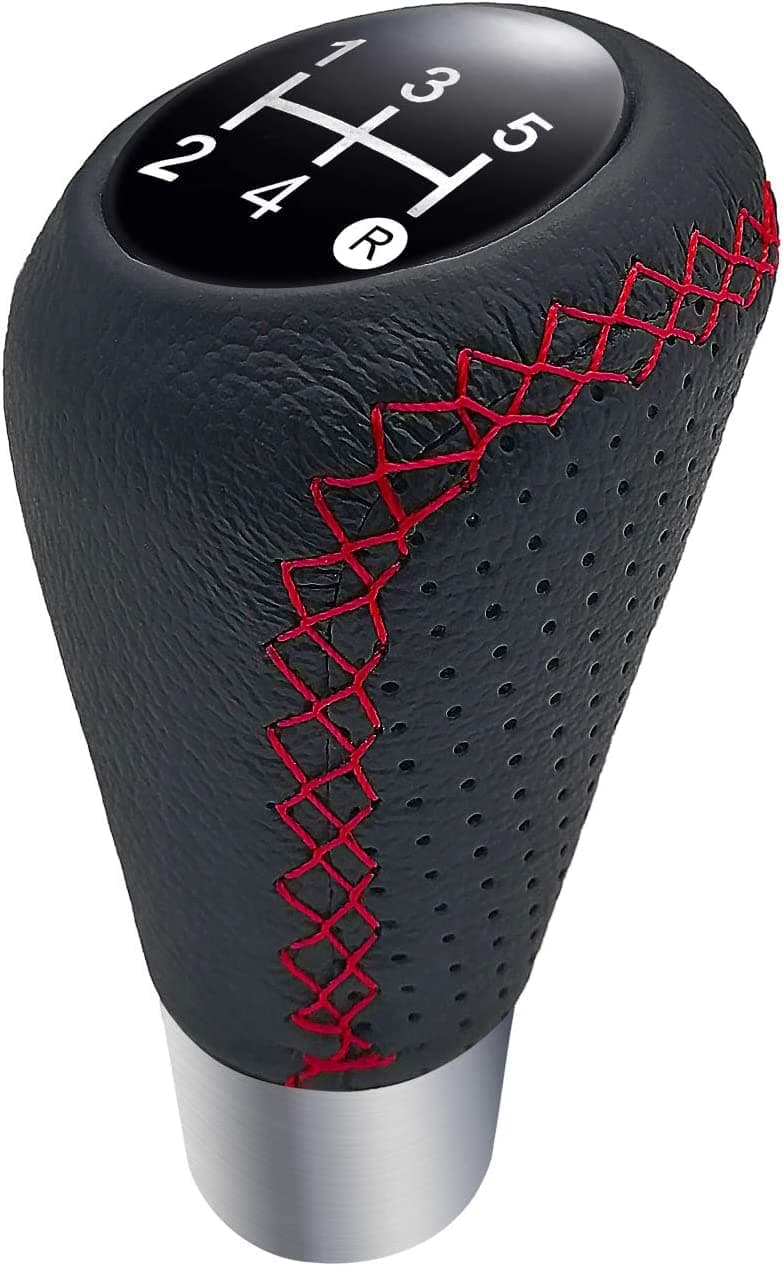 Car Gear Shift Knob 5 Speed, Universal Leather Gear Shift Lever, Manual Shift Lever Stick Cover with 3 Hoses 8mm 10mm 12mm Suitable for Most Manual Automotive Vehicles