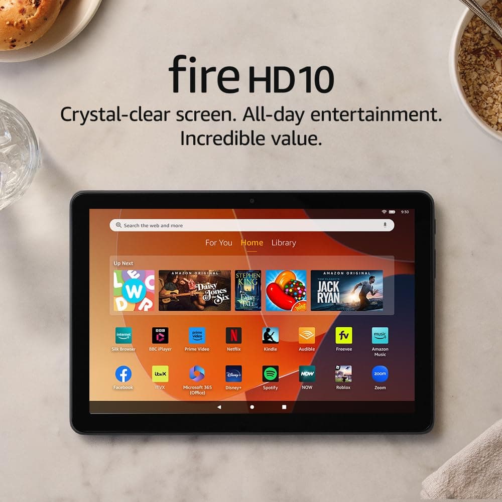 Certified Refurbished Amazon Fire HD 10 tablet, 10.1" vibrant Full HD screen, octa-core processor, 3 GB RAM, up to 13-h battery life, latest model (2023 release), 32 GB, Black, with adverts