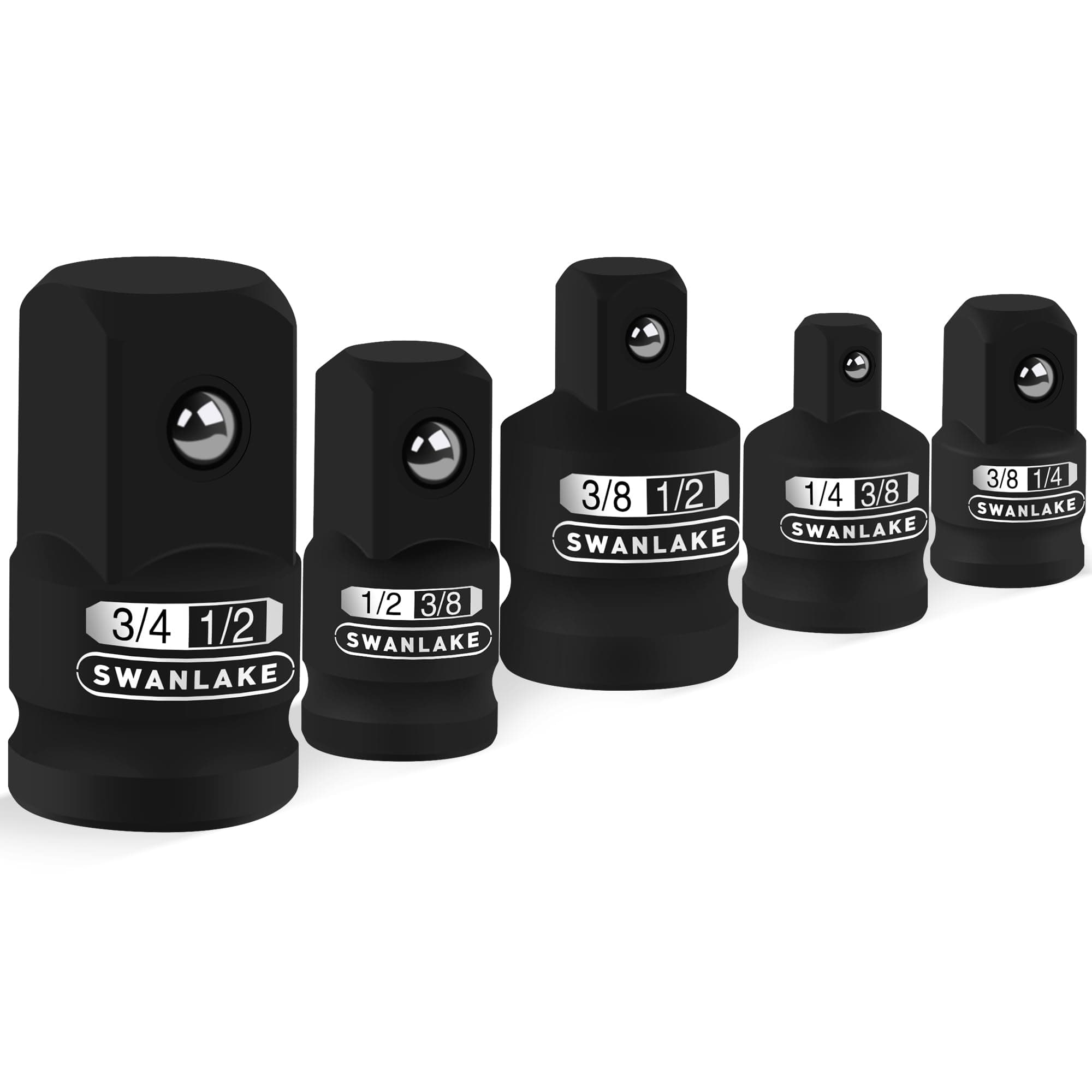 5-Piece Impact Adapter and Reducer Set, 1/2" to 3/8", 1/4" to 3/8", 3/4" to 1/2", Cr-V Steel, Ideal for Impact Drivers, Wrenches & Ratchets