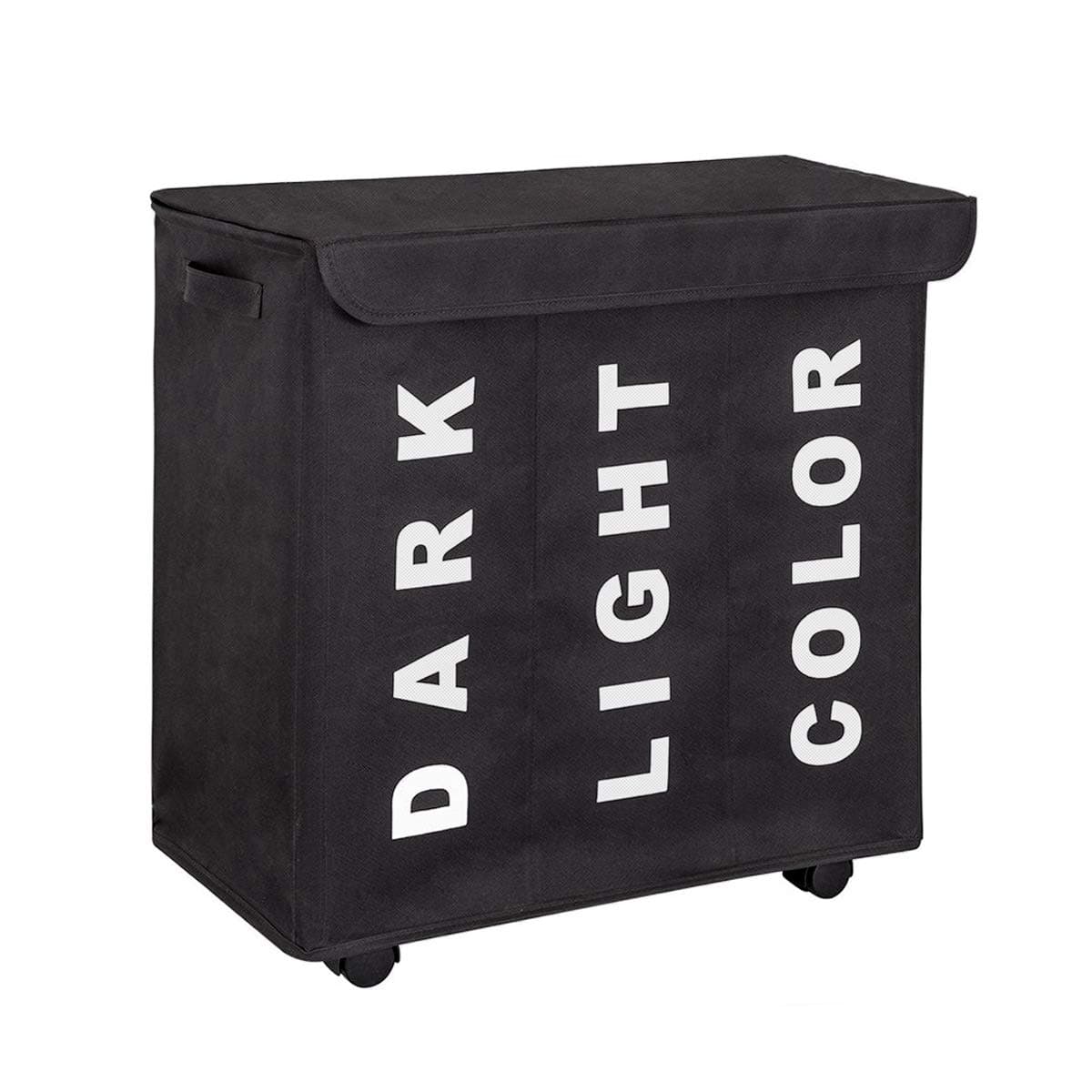 WOWLIVE 3 Section Laundry Hamper Lid Rolling Laundry Basket Wheels Laundry Sorter Removable Dividers Waterproof Durable Dirty Clothes Organizer Storage Bin (Black)