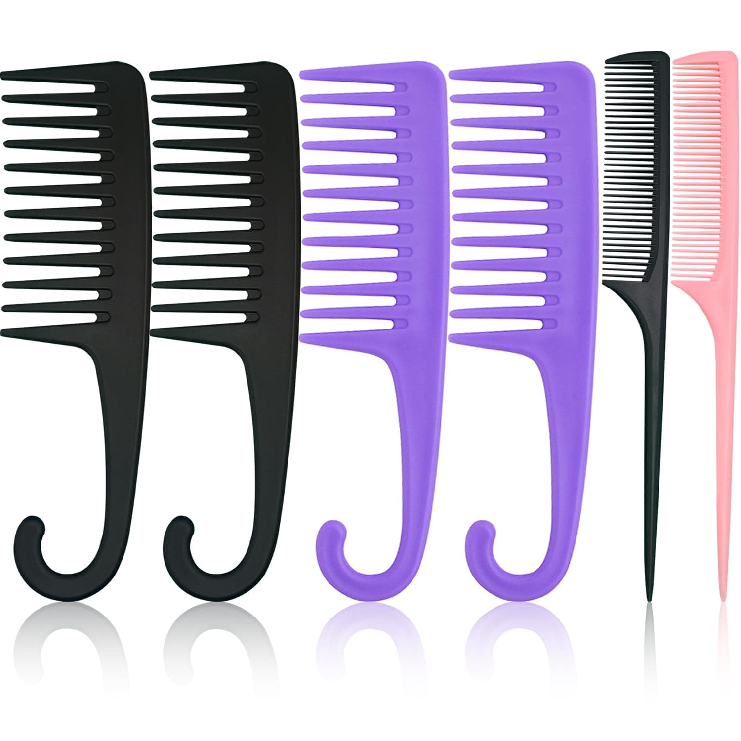 Wide Tooth Comb, Shower Combs with Hook for Wet, Premium Big Hair Brush Combs to Detangle Curls, Conair Women Detangler Comb for Detangling Wigs, f falkiya Styling Dry Thick Long Cabello (Combo-1)