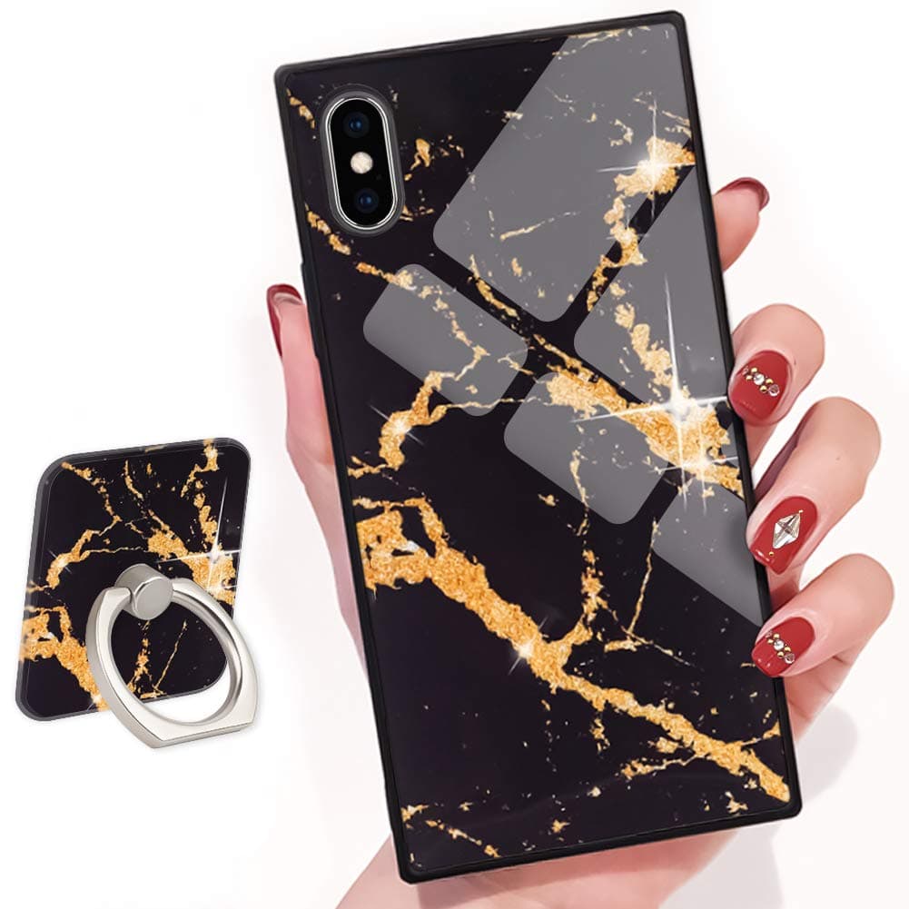 Cocomii Square Plated Plain Color iPhone XS/iPhone X Case, Slim Thin Glossy Soft TPU Silicone Rubber Rose Gold Plated Trunk Box Square Edges Bumper Cover Compatible with Apple iPhone XS/X 5.8" (Black)