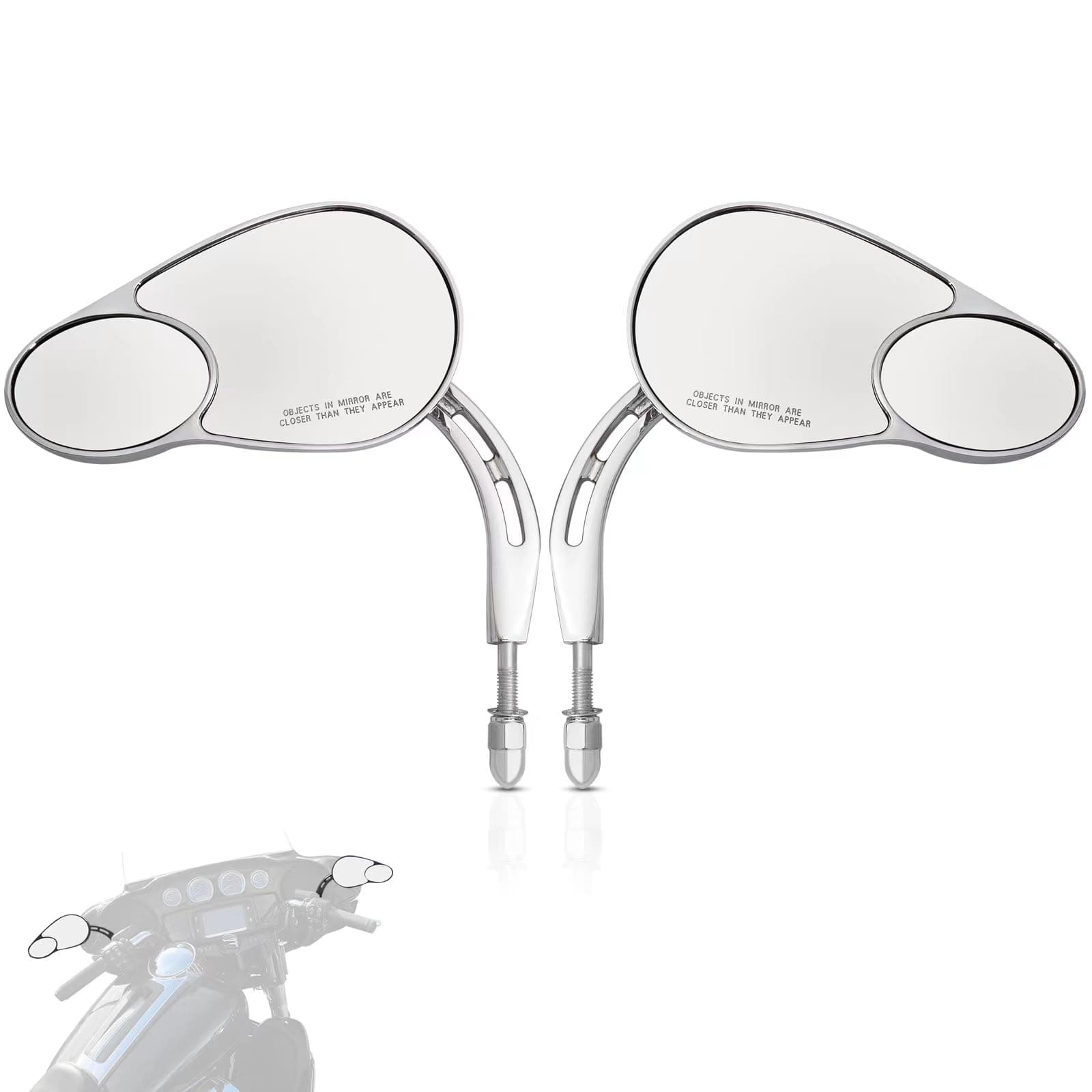 WOWTK Rearview Mirrors,Split Vision Mirrors for Harley 1982-2025 Most Models Road King Street Glide Road Glide Softail Iron 1200 Iron 883 Deluxe Fat Boy Sport Glide XG750 XG500,Chrome