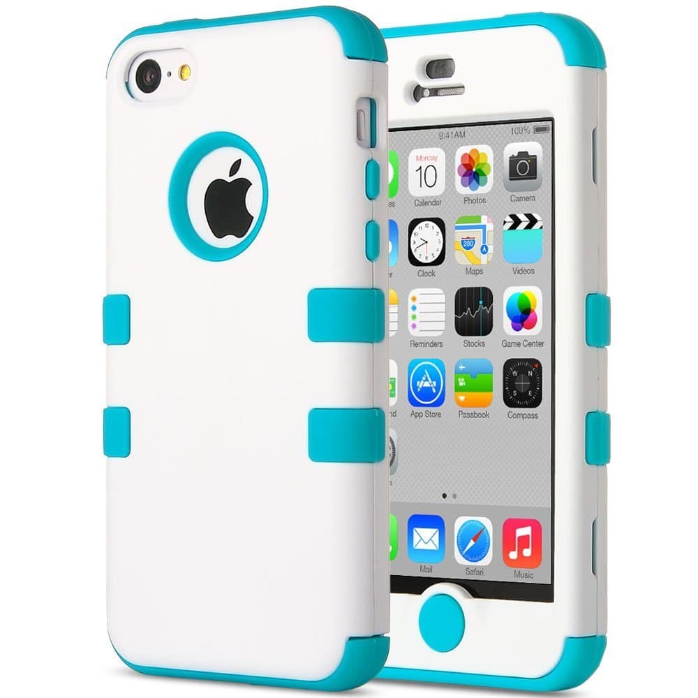 ULAK iPhone 5C Case, 3in1 Anti Slip iPhone 5C Case Hybrid with Soft Flexible Inner Silicone Skin Protective Case Cover for Apple iPhone 5C Blue + White