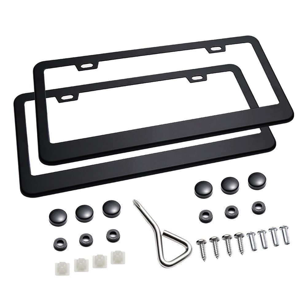 License Plate Frame with Screw Caps: 2Pcs Licenses Plates Frames Car Licenses Plate Covers Holders for US Vehicles (Black - 2 Holes)