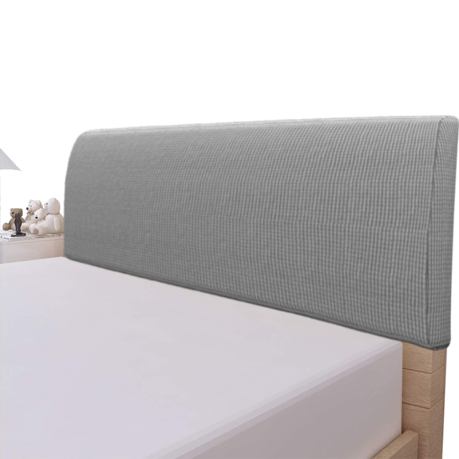 Easy-Going Stretch Bed Headboard Cover,Small Square Jacquard Headboard Slipcover, Dustproof Bed Head Cover for Bedroom (Queen,Light Gray)