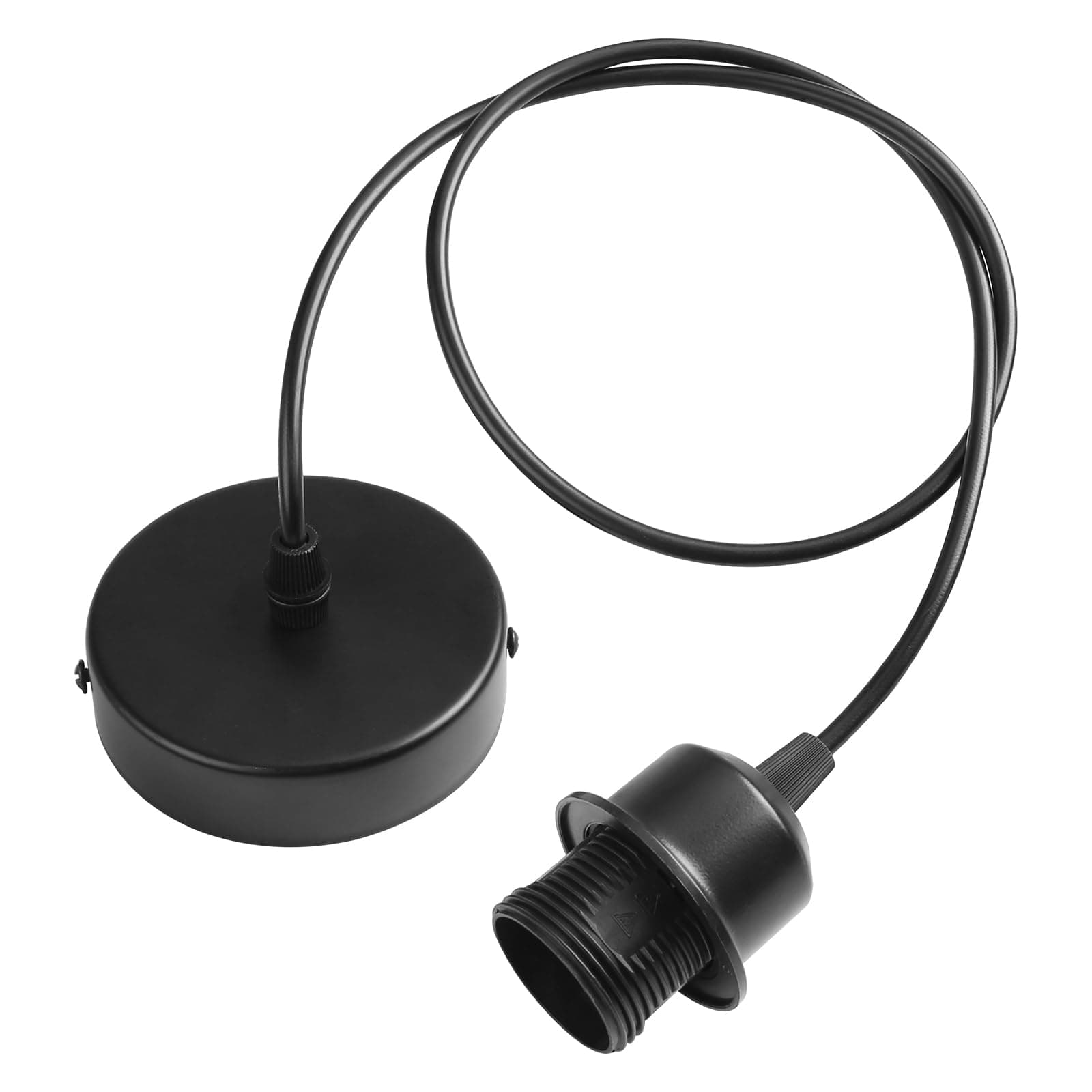 Ceiling Pendant Light Fitting, Metal E27 Screw Lamp Holder Suspended Pendant Light Fitting Kit with Lock Ring, 3 Core 100cm Flex Cable Ceiling Rose, Black