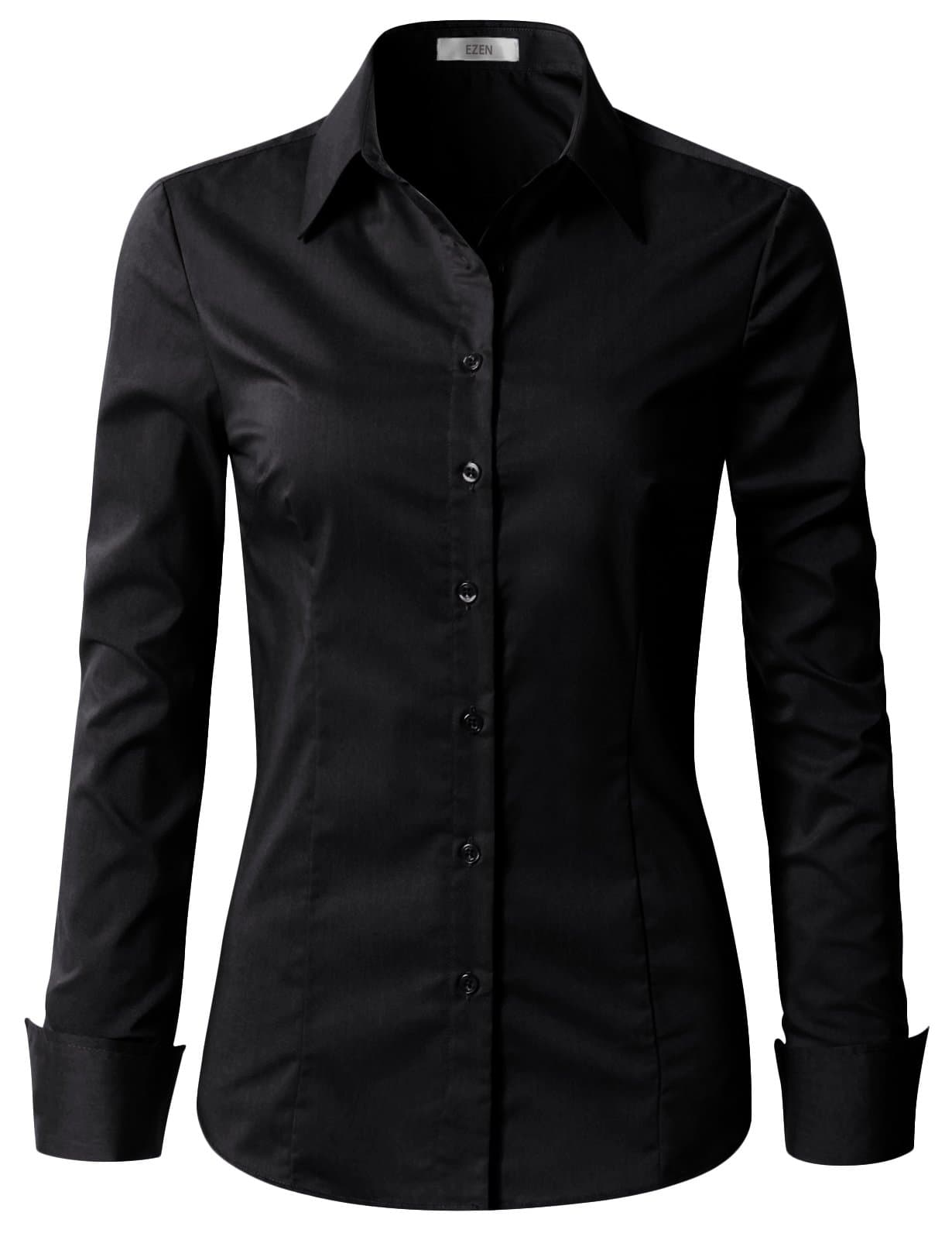 - Womens Slim Fit Long Sleeve Stretchy Button Down Collar Shirt Blouse