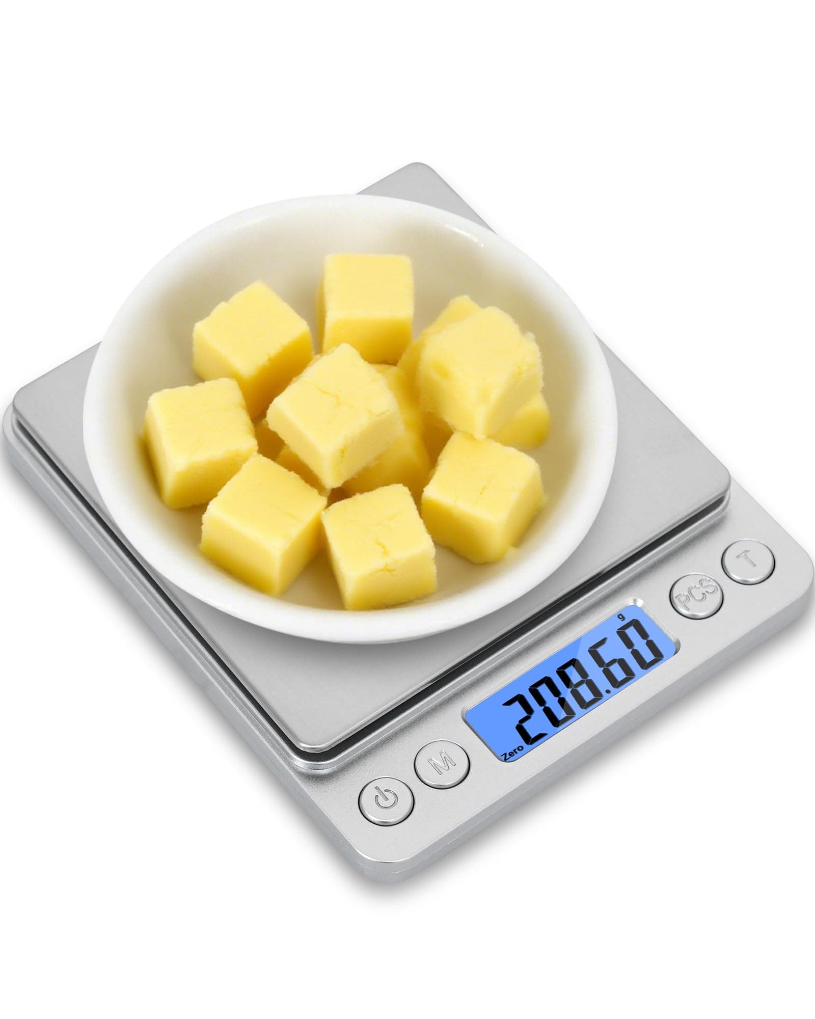 Digital Kitchen Scale 500 x 0.01 Gram, Pocket Size with PCS Tare Switch Weighing Units Function, Stainless Steel Platform