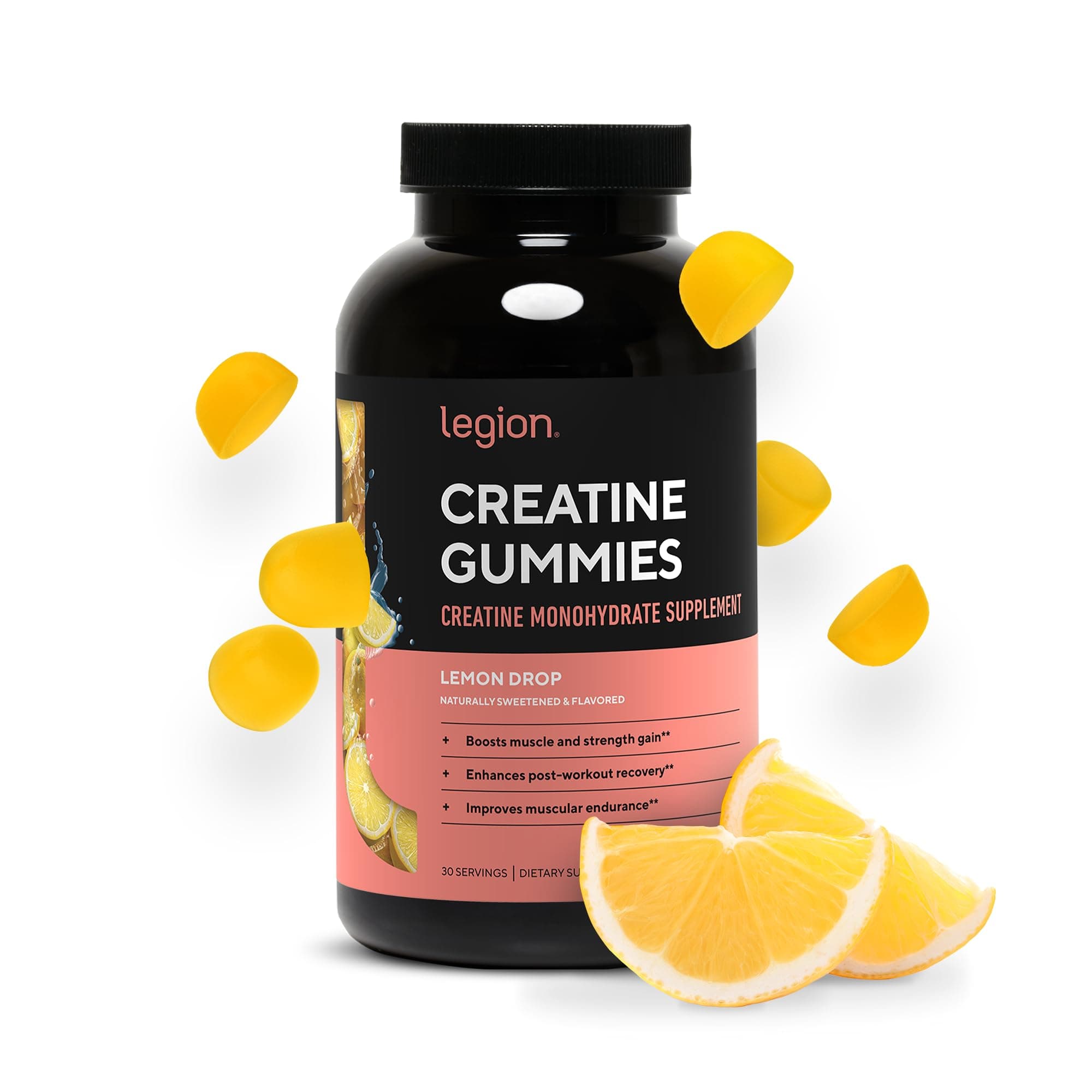 LEGION Creatine Monohydrate Gummies – Clean Chewable Creatine Supplement for Strength, Endurance & Muscle Recovery – 30 Lemon Drop Flavor Servings – No Artificial Flavors or Sweeteners.