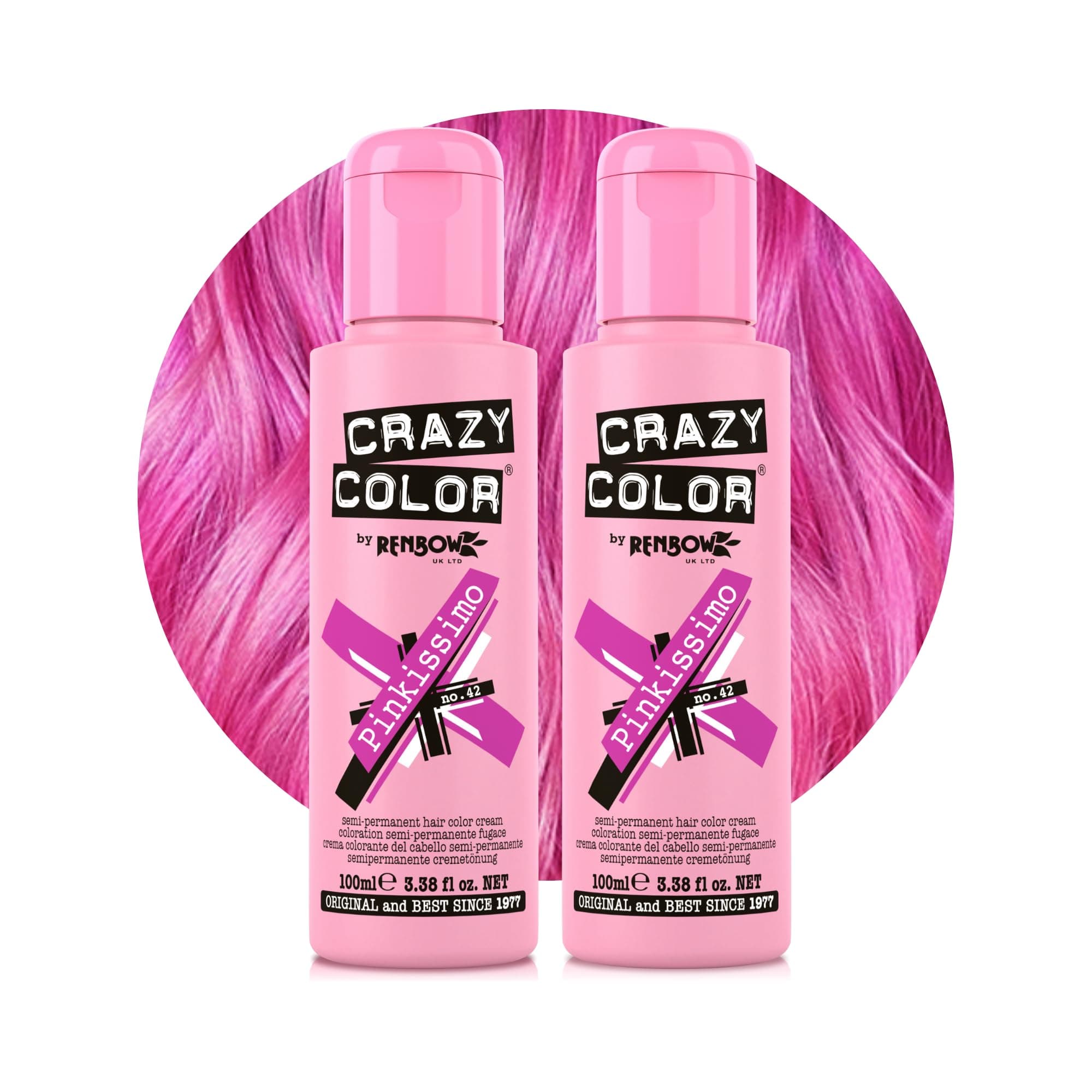 Crazy Color Vibrant Pinkissimo Semi-Permanent Hair Dye Duo. Highly Pigmented Magenta Conditioning & Oil Nourishing Vegan Formula | No Bleach or Ammonia | 200ml