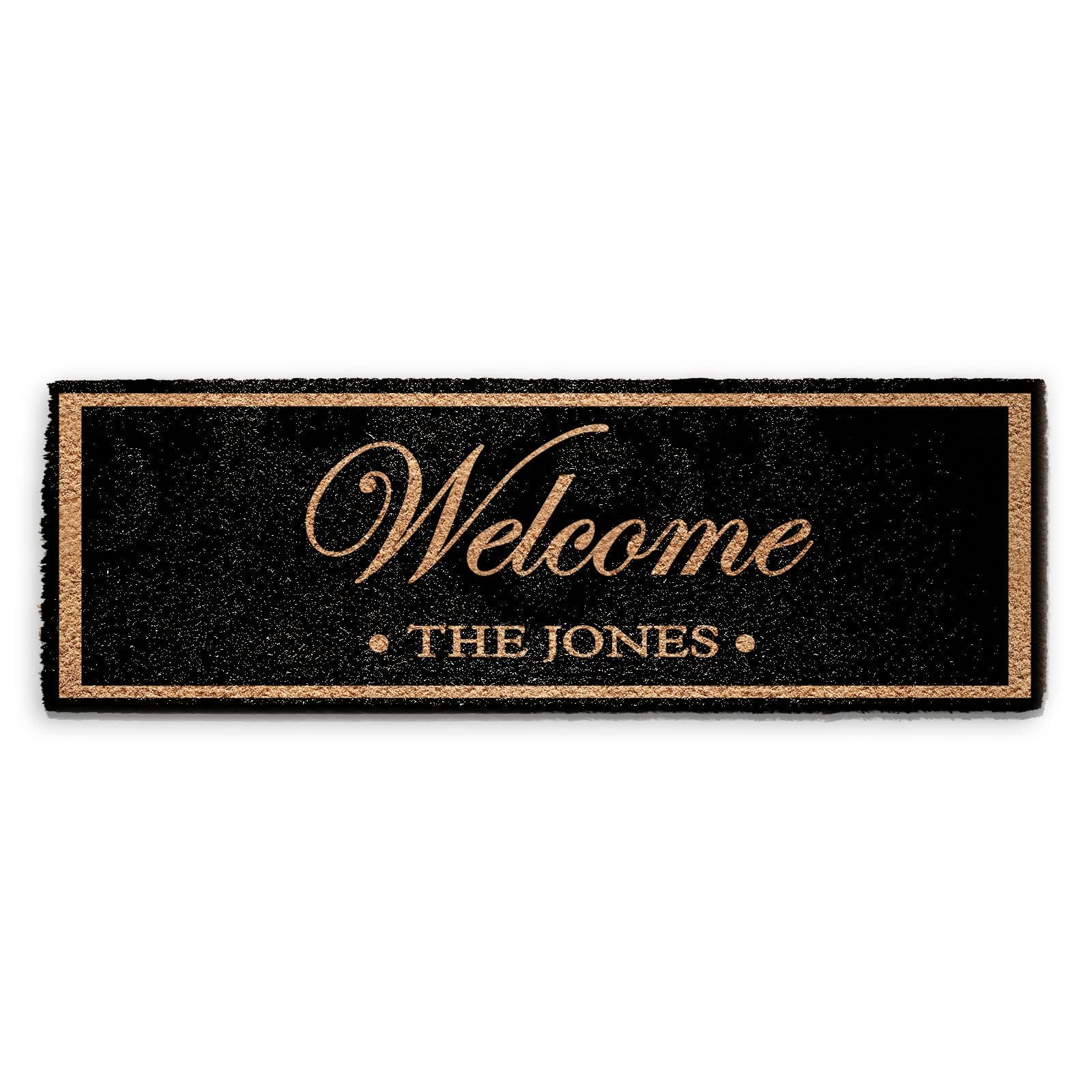 Personalised Doormat (60cm x 180cm) Medium, Customise with Name, Initial, Text, Coconut Core Fibre Heavy Duty Mat, Rug, Family Name Welcome Dots Indoor Natural Coir Ultra Wide Door Mat
