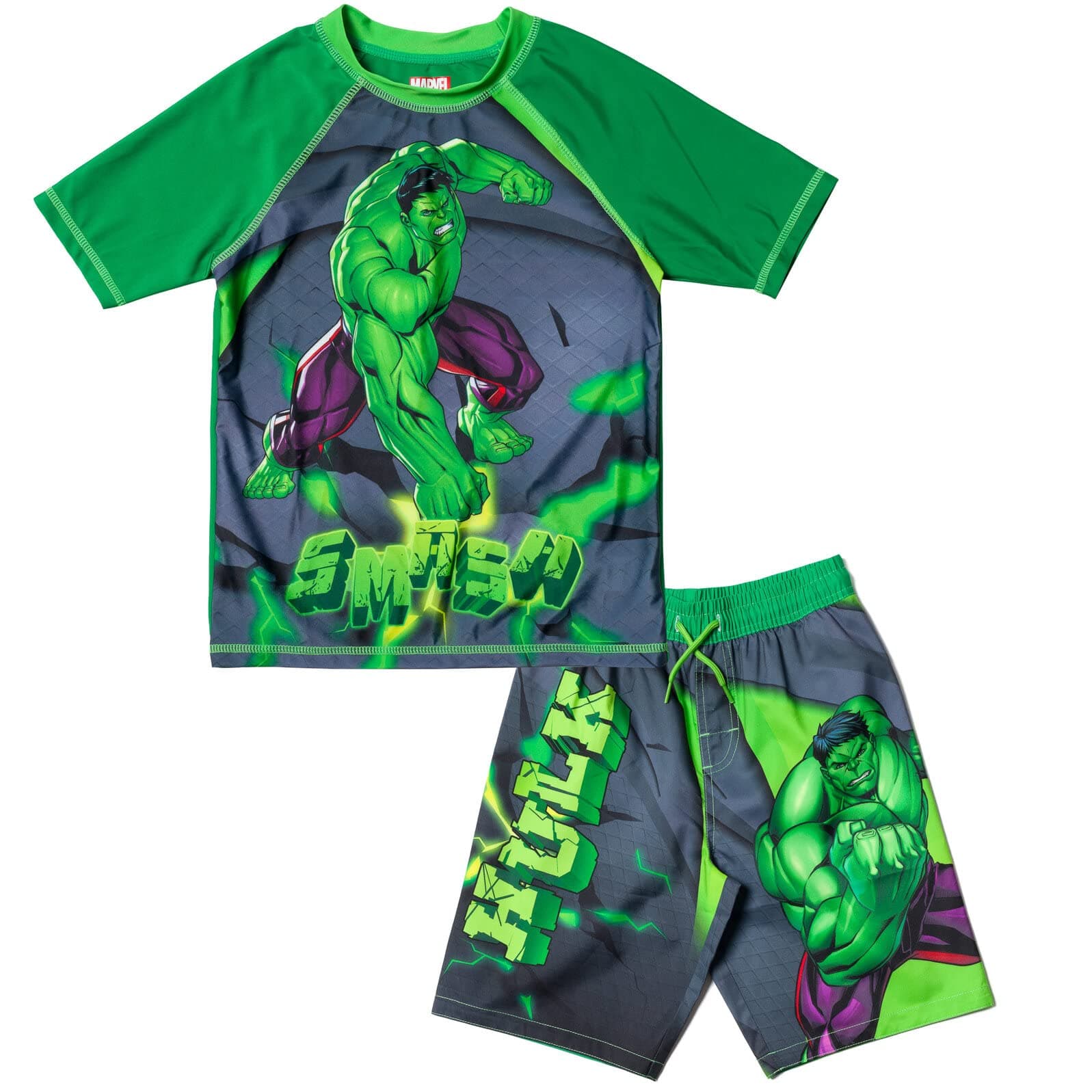 Marvel Avengers Spider-Man Captain America Hulk Iron Man Pullover Rash Guard & Swim Trunks Outfit Set Toddler to Big Kid