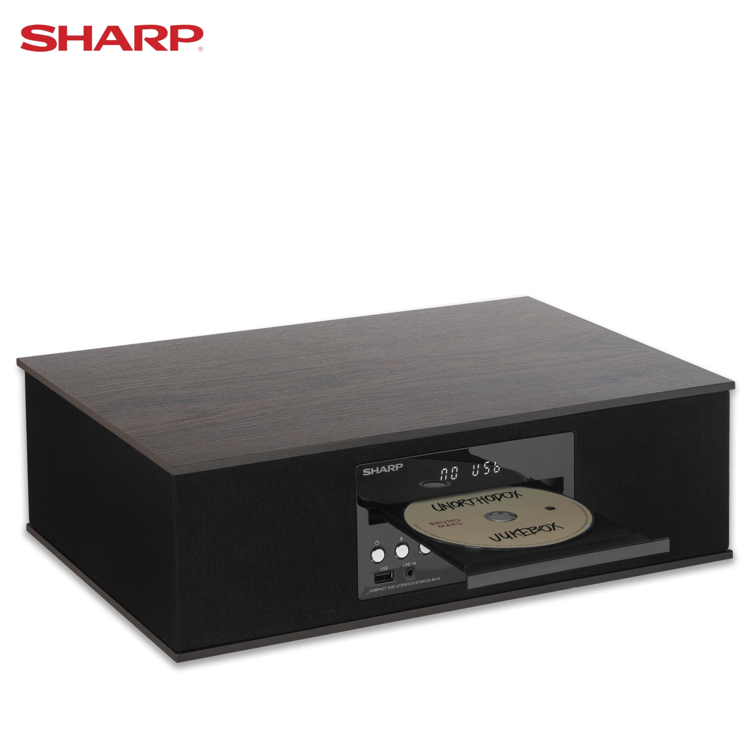 CD-BH10 Vintage Style Retro Look Micro Component Wireless Bluetooth Audio Streaming & CD Player Wood Speaker System, USB Port for MP3 Playback, FM Stereo Digital Tuner, AUX Input