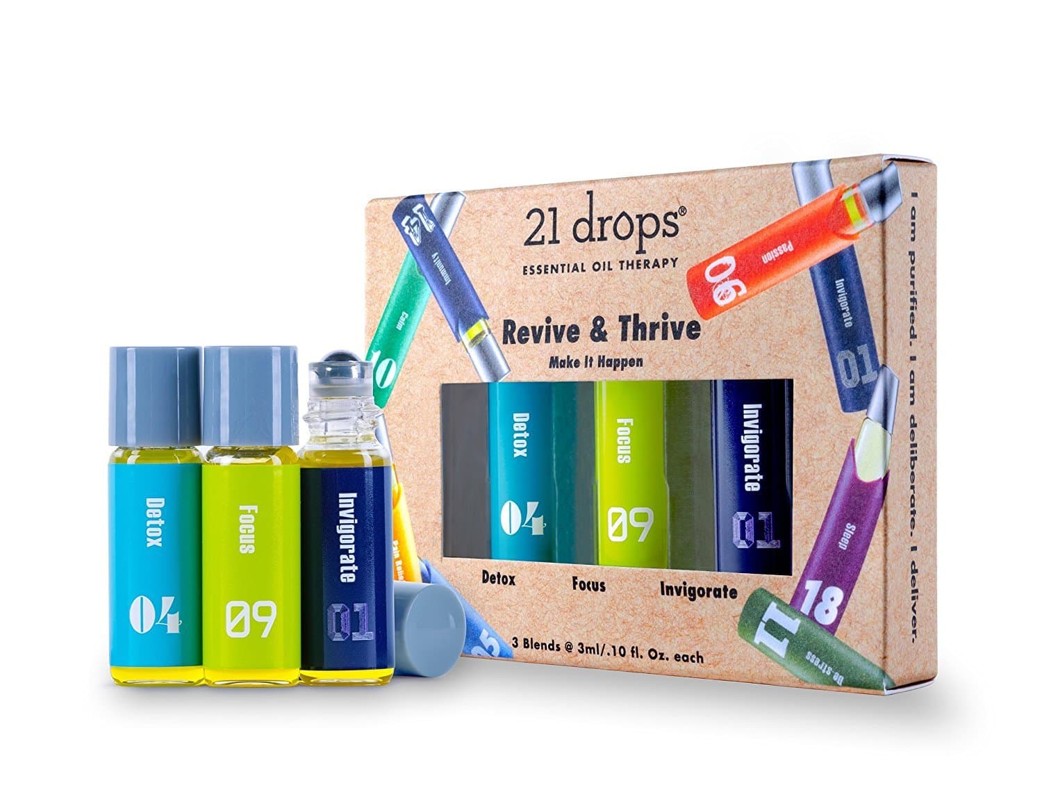 21 Drops - Organic/Wildcrafted Roll-On Essential Oil Sampler Kit (Revive & Thrive)