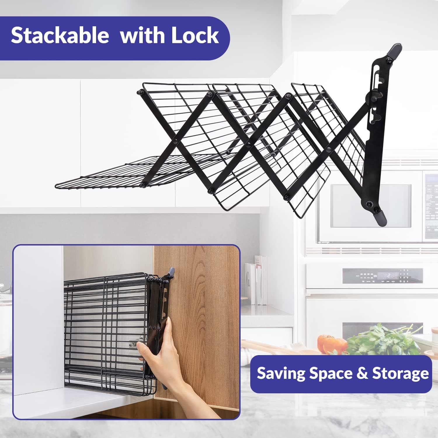 Geesta 4-Tier Collapsible Cooling Rack with Adjustable 3 Setting Design Stackable Cooling Roasting Cooking for Cookies Baking