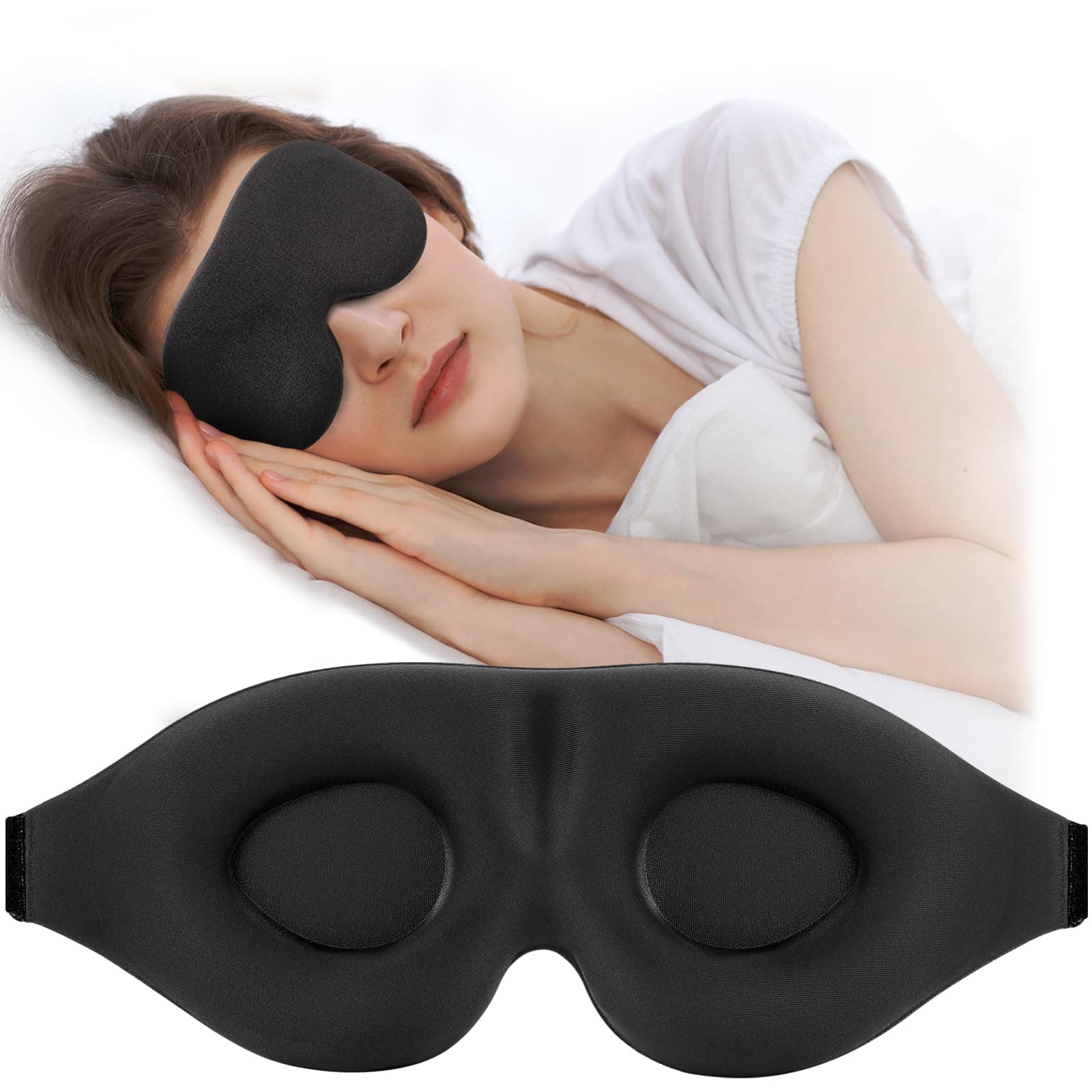 ZGGCD Sleep Mask for Side Sleeper, Light Blocking Sleeping Eye Mask for Women Men, 3D Contoured Cup Night Blindfold, Luxury Eye Cover Eyeshade with Adjustable Strap for Travel, Nap, Black