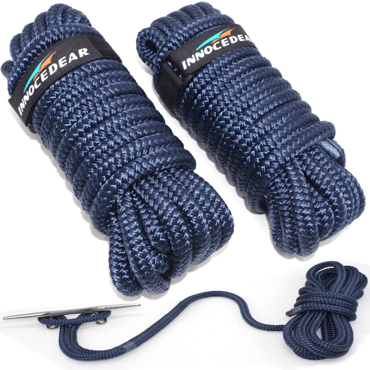 2 Pack Premium Navy Blue Dock Lines - 15' / 25'/35' with Eyelet.Double Braided Nylon Dock Line/