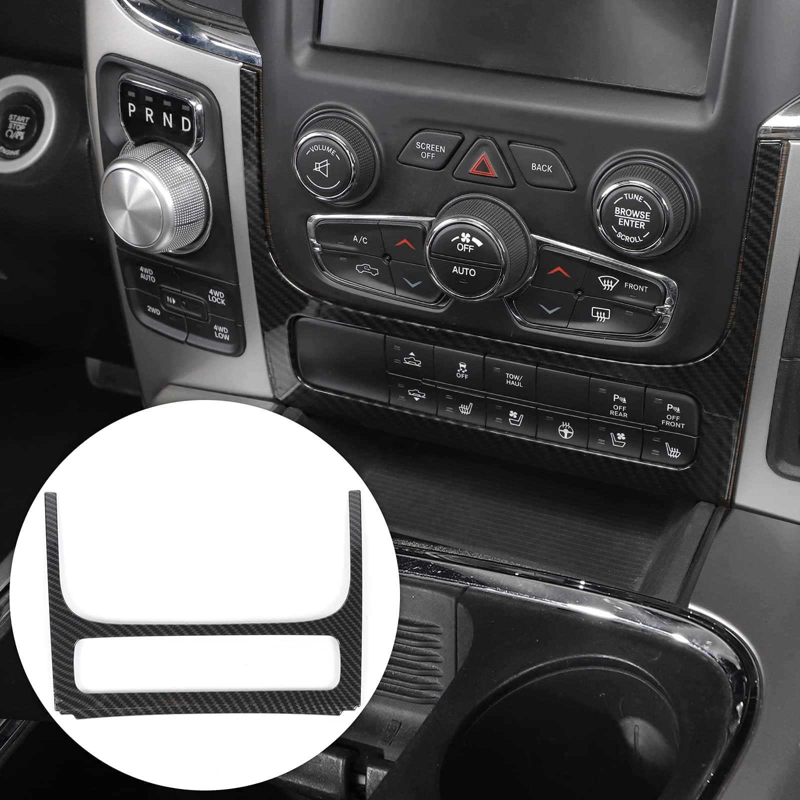 RT-TCZ for RAM Carbon Fiber Dashboard Center Console Panel Trim Cover for Dodge RAM 2012-2017 Black Carbon Fiber Grain Interior Accessories