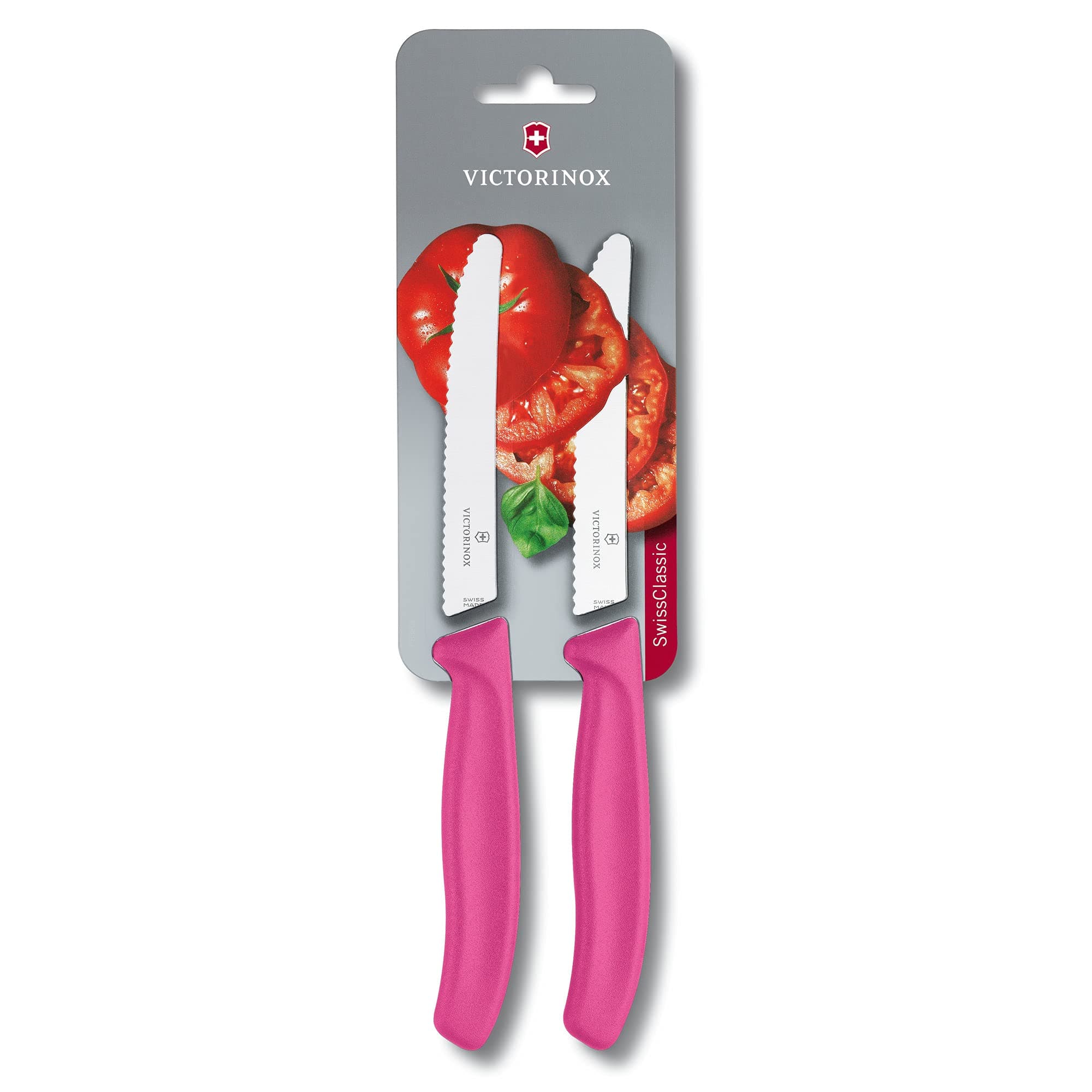 Victorinox Swiss Classic, Tomato and Table Knife, Extra Sharp Blade, Wavy Edge, 11 cm, Stainless Steel, Pink