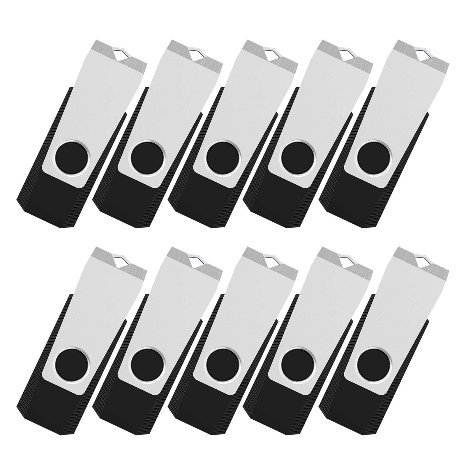 TOPESEL 10 Pack 2GB USB 2.0 Flash Drives Waterproof Metal USB Memory Stick Thumb Drive, 10PCS, Black