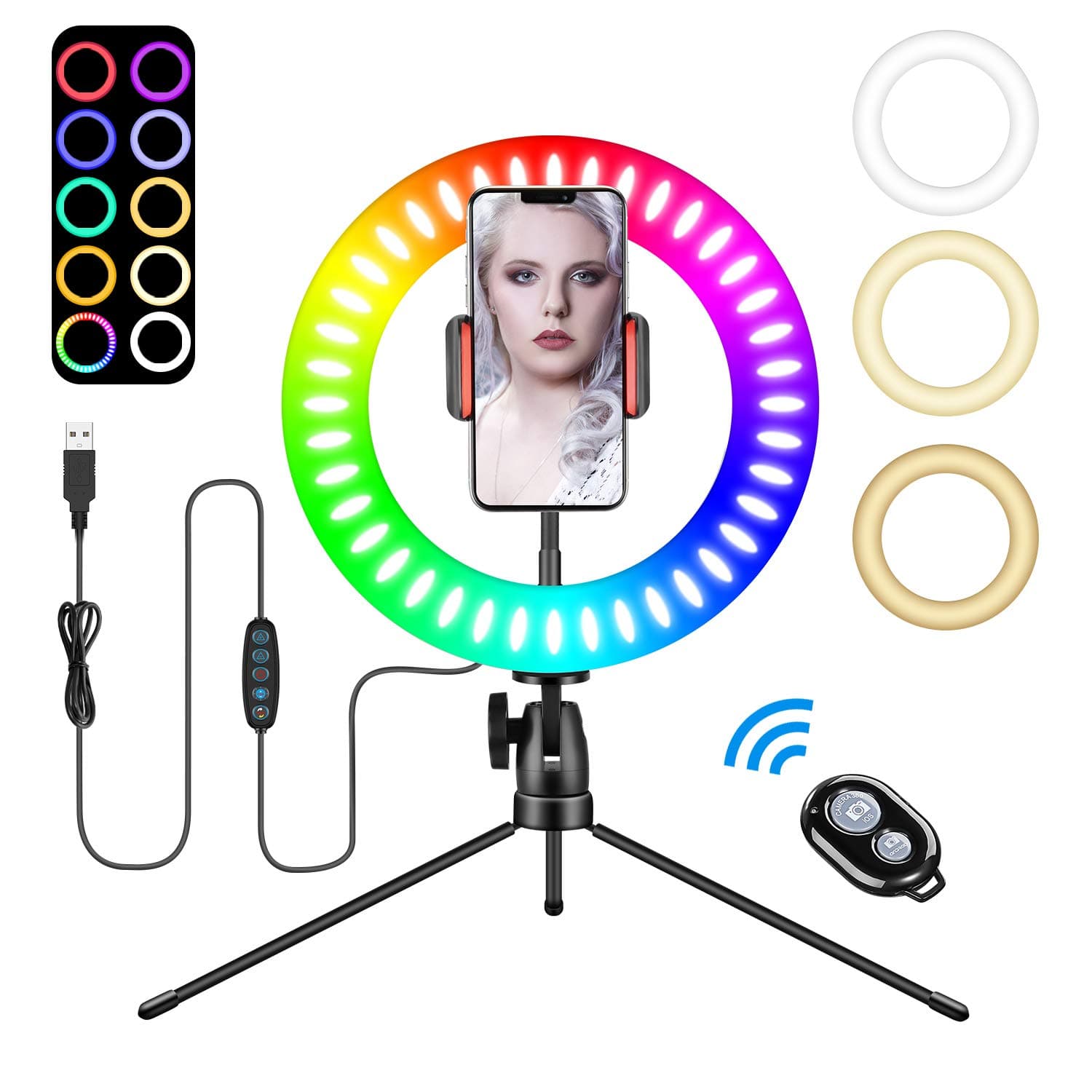 Tenswall 6" LED Ring Light with Tripod Stand for Live Stream,YouTube Video & Makeup Selfie, Mini Desktop LED Camera Light with Phone Holder Selfie Ring Light with 3 Light Modes & 11 Brightness Levels