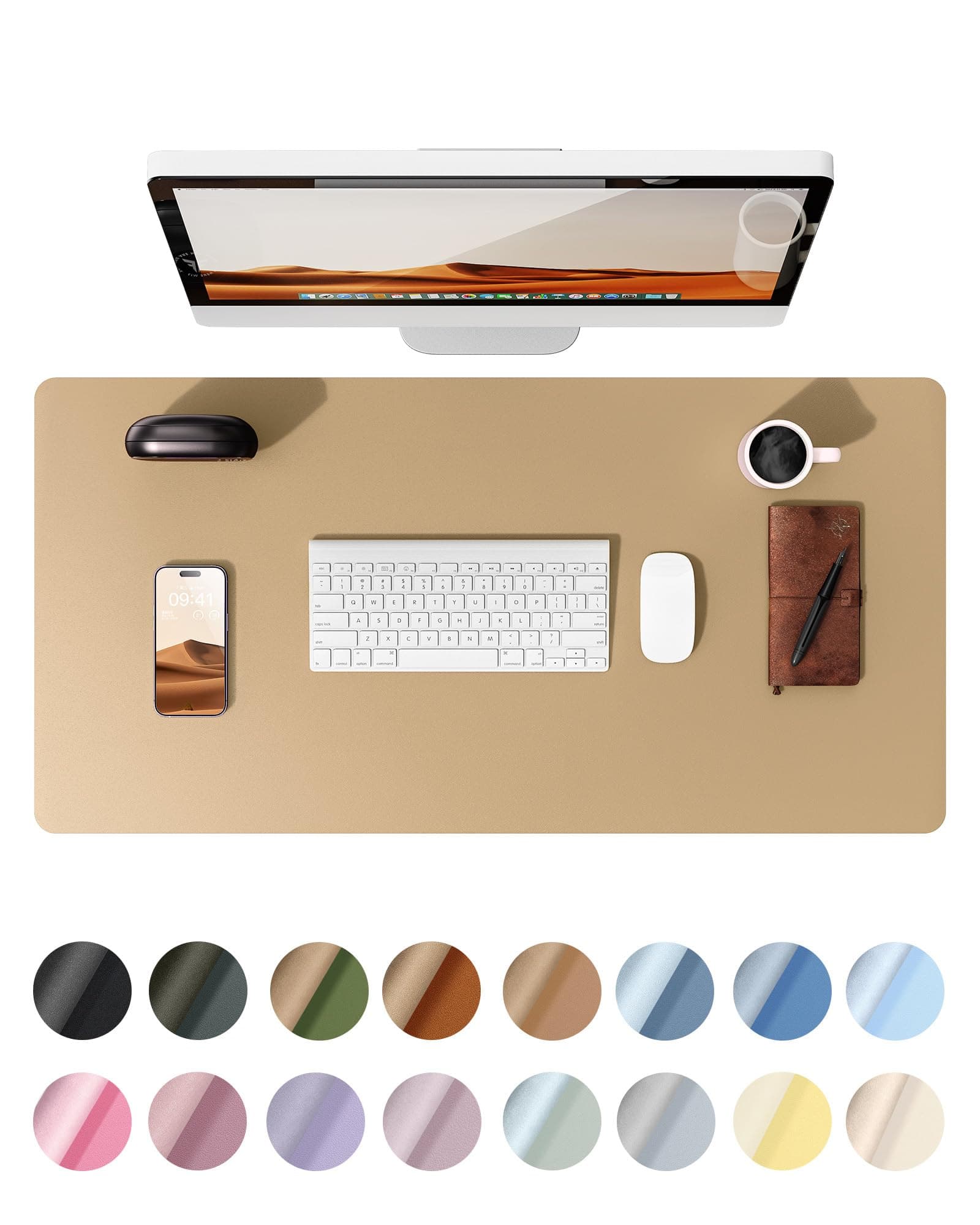 YSAGi Leather Desk Protector, Office Mat, Large Mouse Mat, Non-Slip PU Leather Blotter, Laptop Desk, Waterproof Writing Pad for Office and Home (Latte, 35.4" x 17")