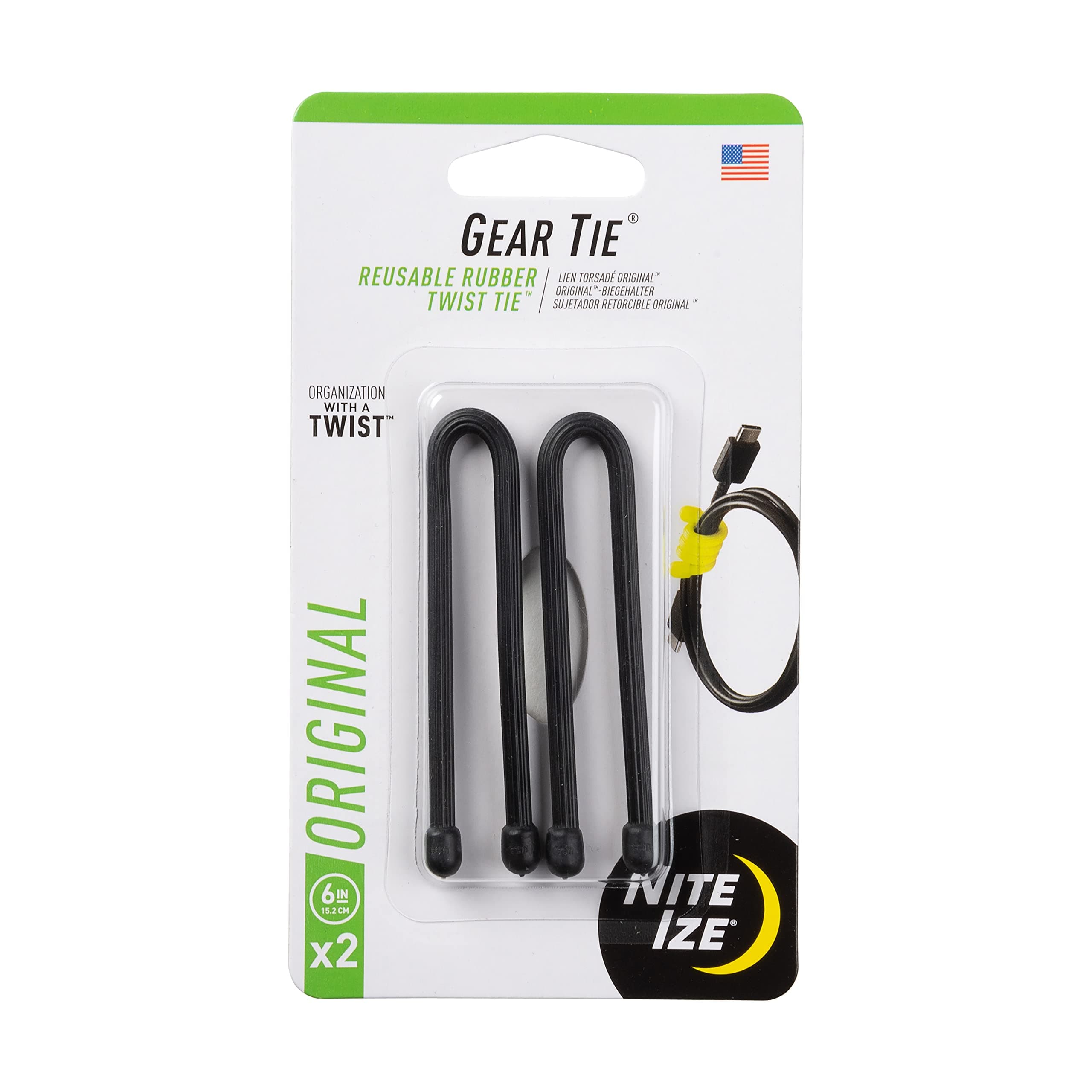 Gear Tie 6""-Black 2pk