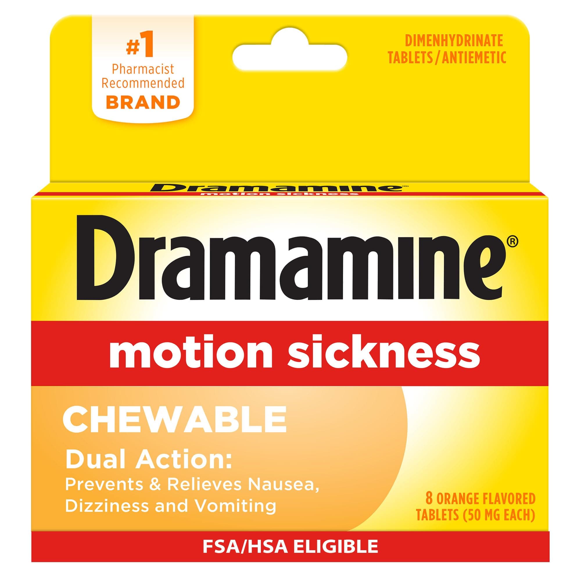 Chewable Formula Motion Sickness Relief | Orange | 8 Count