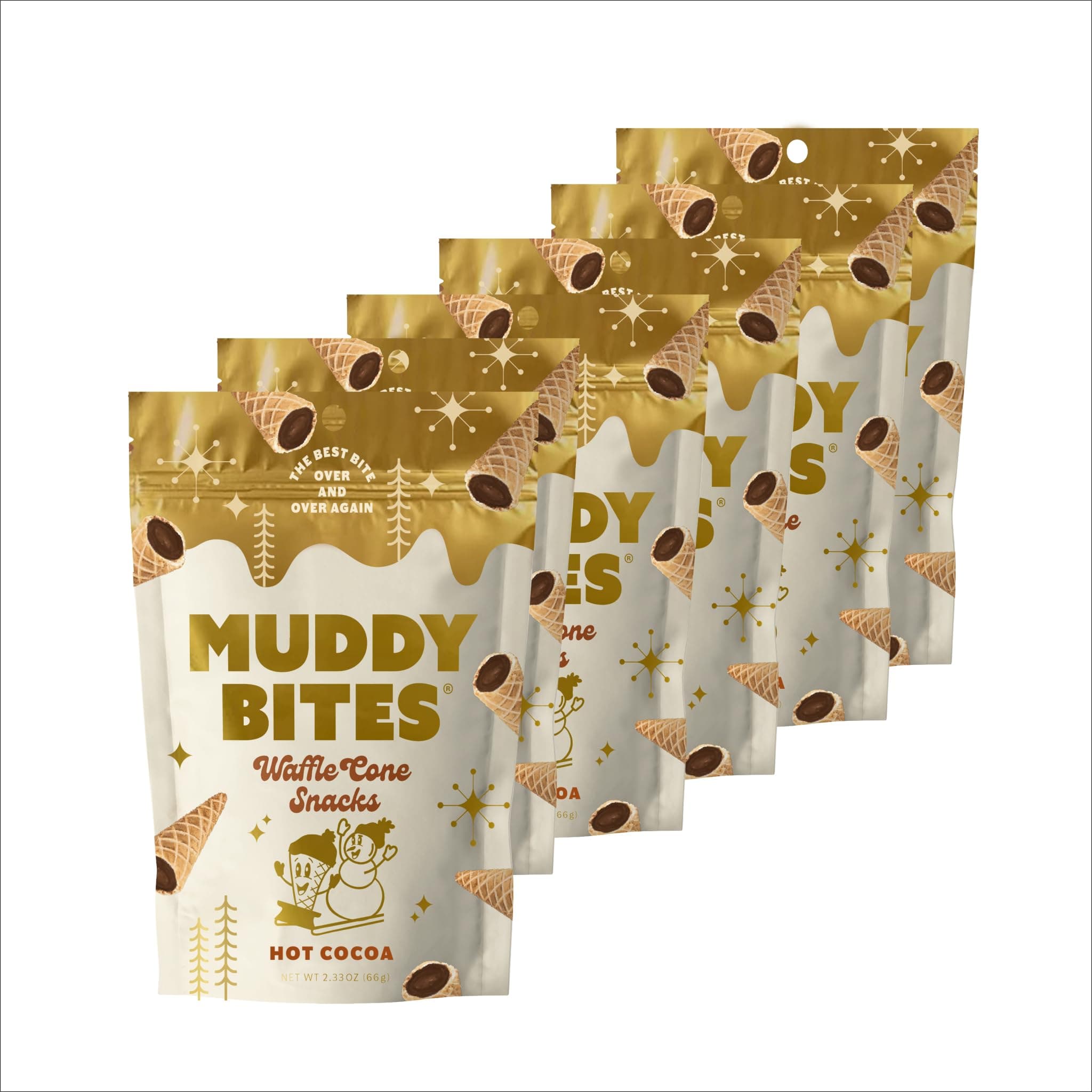 Waffle Cone Snacks Bite Sized Chocolate Filled Waffle Cones for Snack or Dessert, Hot Cocoa, Made with Cane Sugar, Non-GMO, Kosher (Hot Cocoa, 6 Bags)