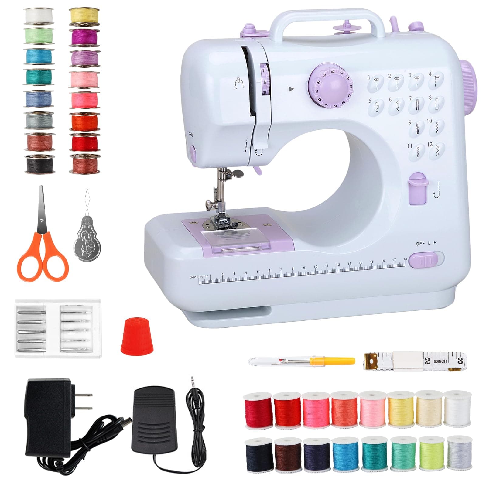 Mini Sewing Machine for Beginners, Portable Electric Sewing Machine with Dual Speed, 12 Built-in Stitches, Foot Pedal, and Accessories Kit for Home DIY Projects & Gift