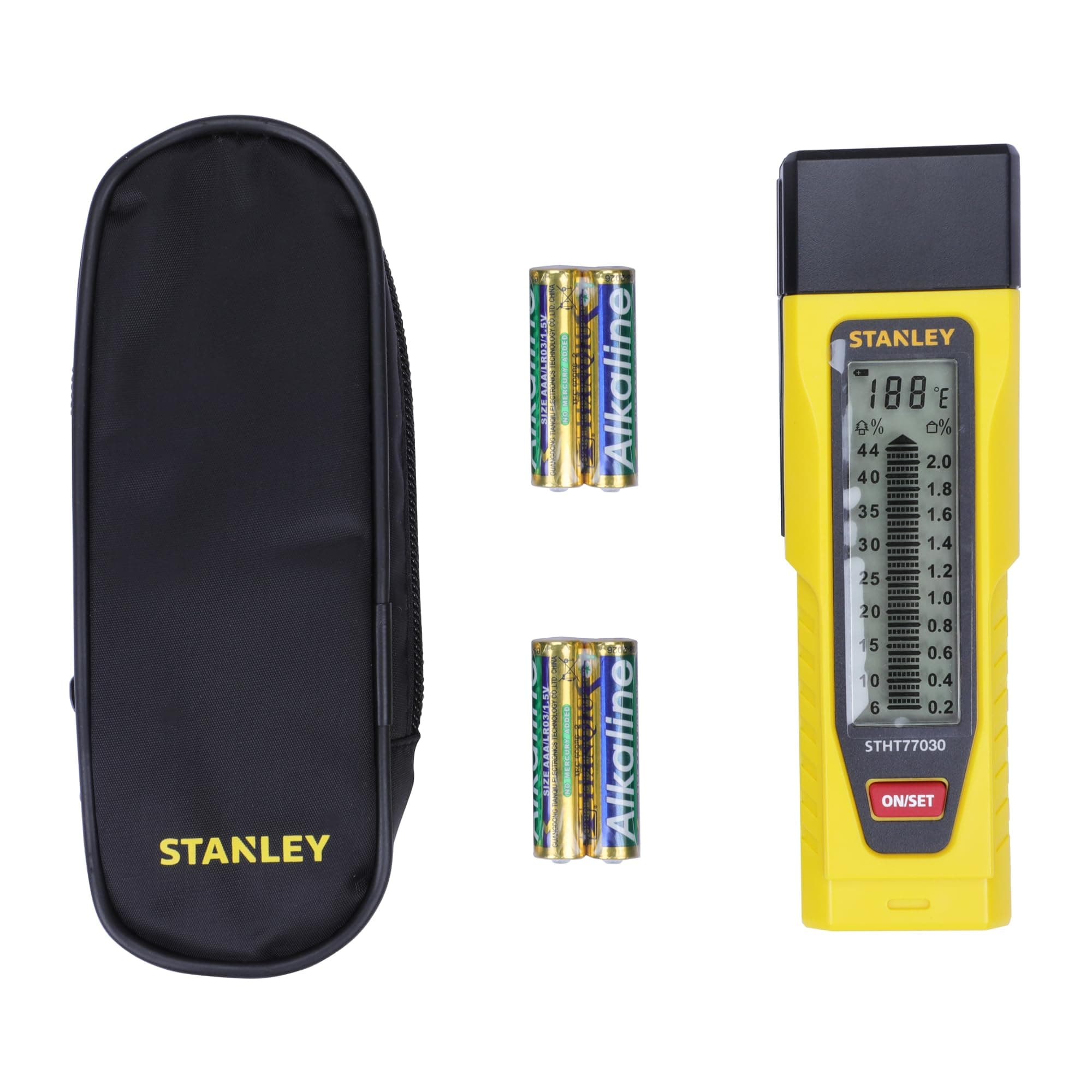 STANLEY Moisture Meter with Two Detection Pins and LCD Screen Includes 4 x AAA Batteries 0-77-030