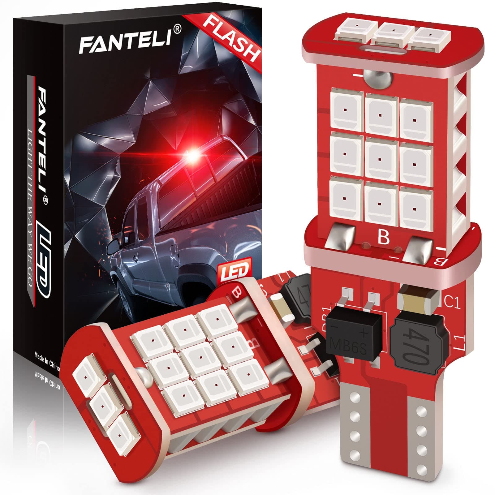 921 LED Bulb Third Brake Light, Strobe Flashing 921 bulb, Error Free Non-Polarity , T15 906 904 902 W16W 912 LED Bulb, Tail High Mounted Stop 3rd Brake Light Bulb, Brilliant Red, Pack of 2